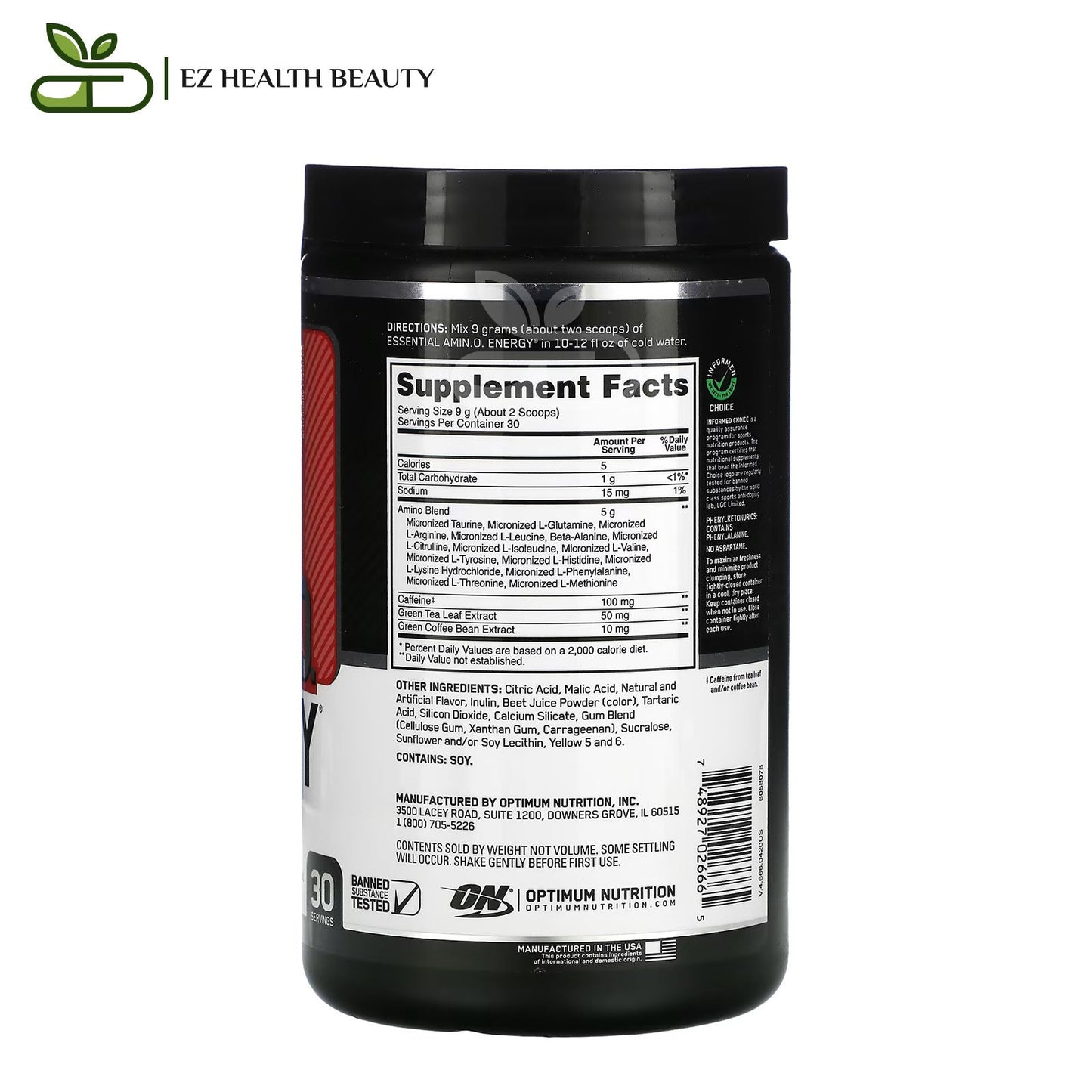 Essential Amino Energy supplement Fruit Fusion Optimum Nutrition - (270 g) to improve muscle performance
