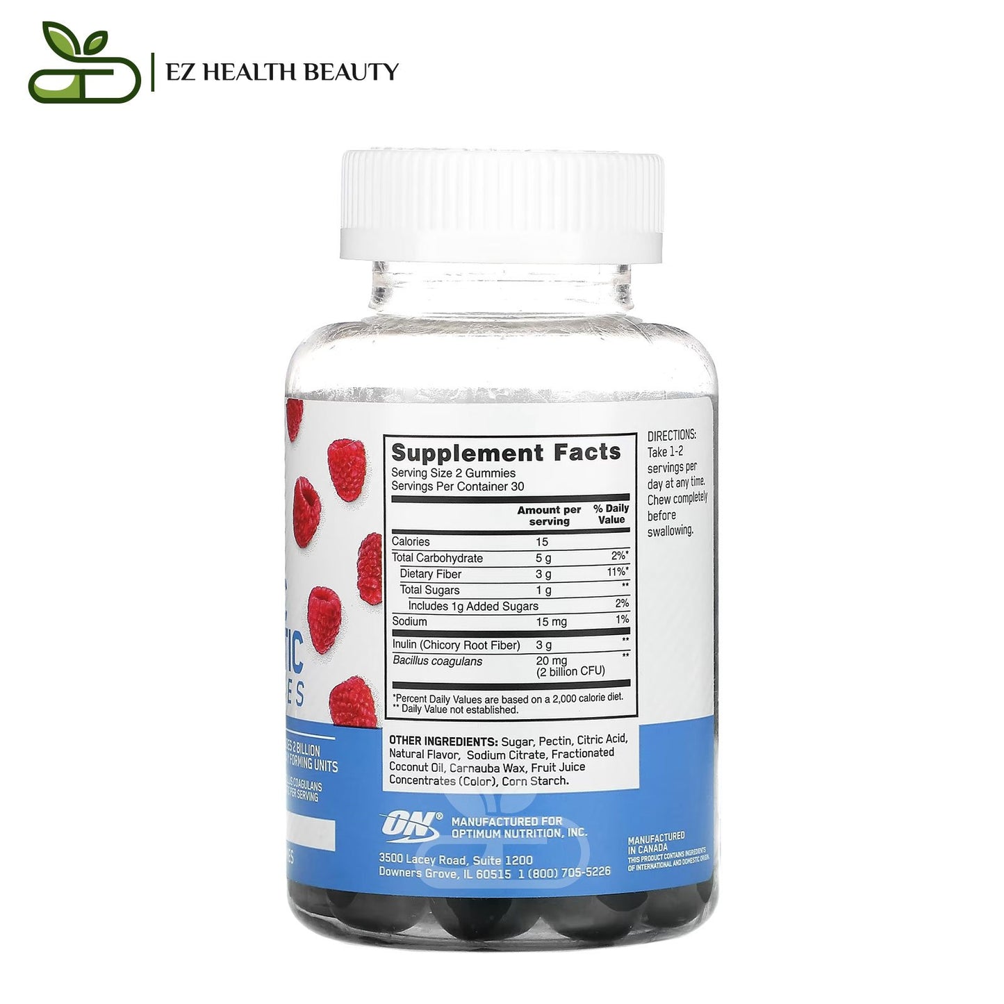 Prebiotic and probiotic Gummies Optimum Nutrition with Blueberry Flavor 60 Gummies