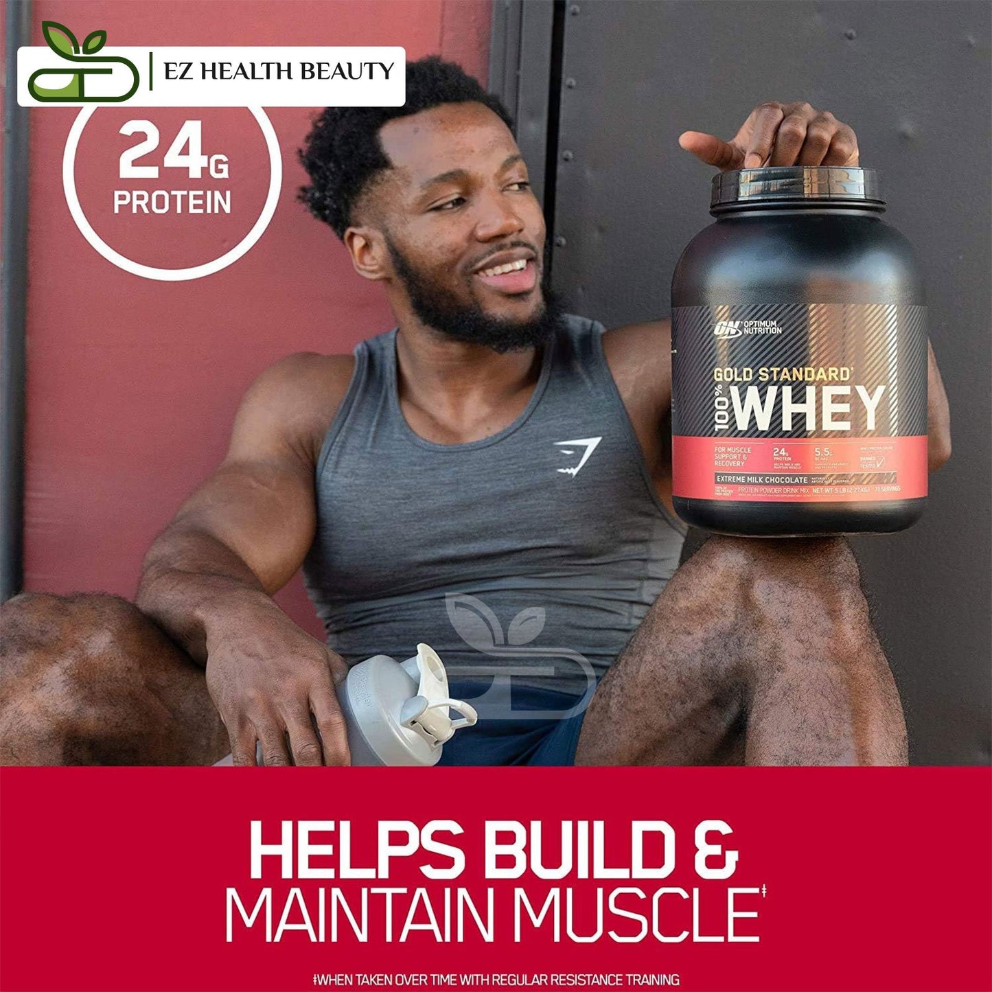 المكمل الرياضي Whey gold standard لبناء العضلات أوبتيموم نيوتريشن | واي بروتين جولد ستاندرد بنكهة آيس كريم الفانيليا 2.27 كجم