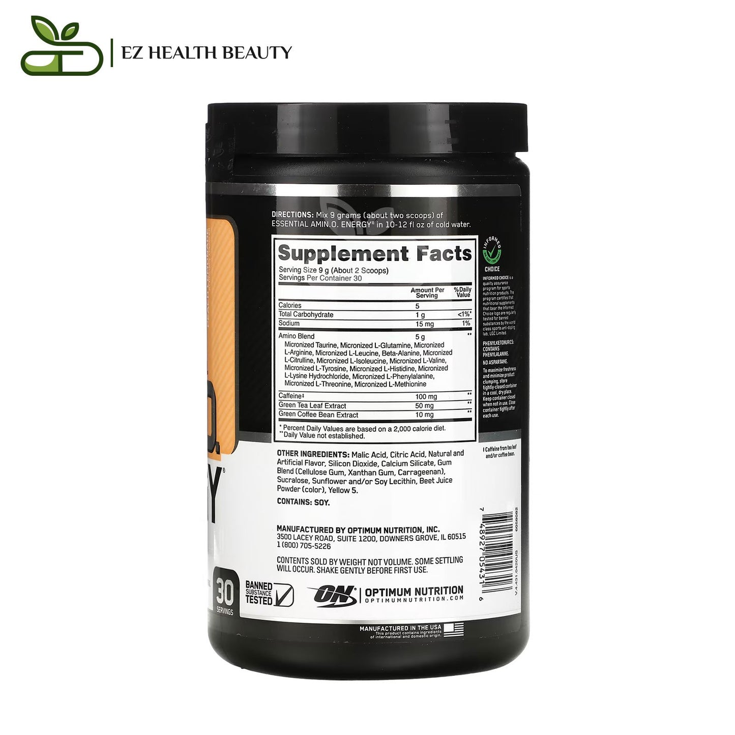 Essential Amino Energy Peach Lemonade Supplement Optimum Nutrition - (270 g) for giving more energy during exercise.