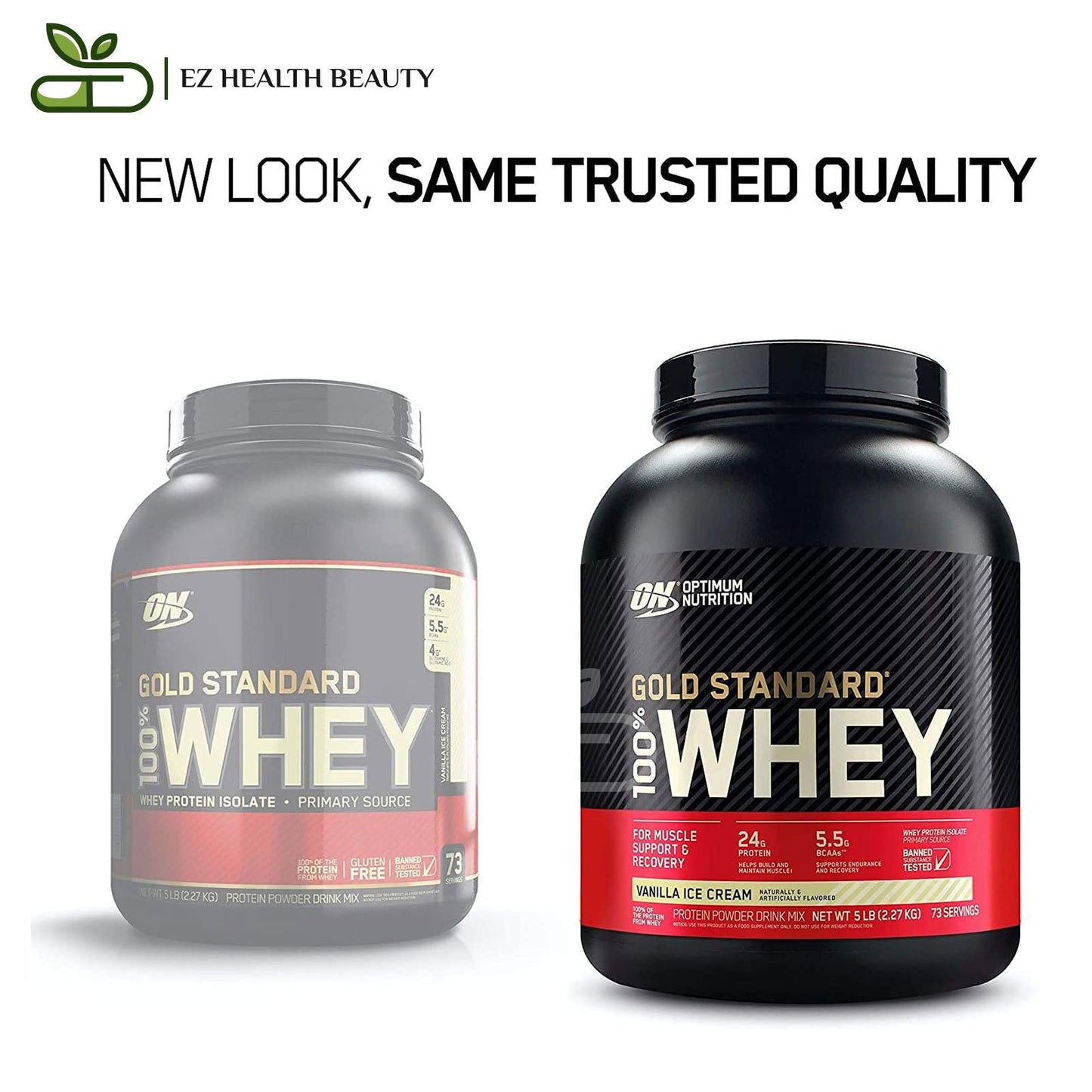 المكمل الرياضي Whey gold standard لبناء العضلات أوبتيموم نيوتريشن | واي بروتين جولد ستاندرد بنكهة آيس كريم الفانيليا 2.27 كجم