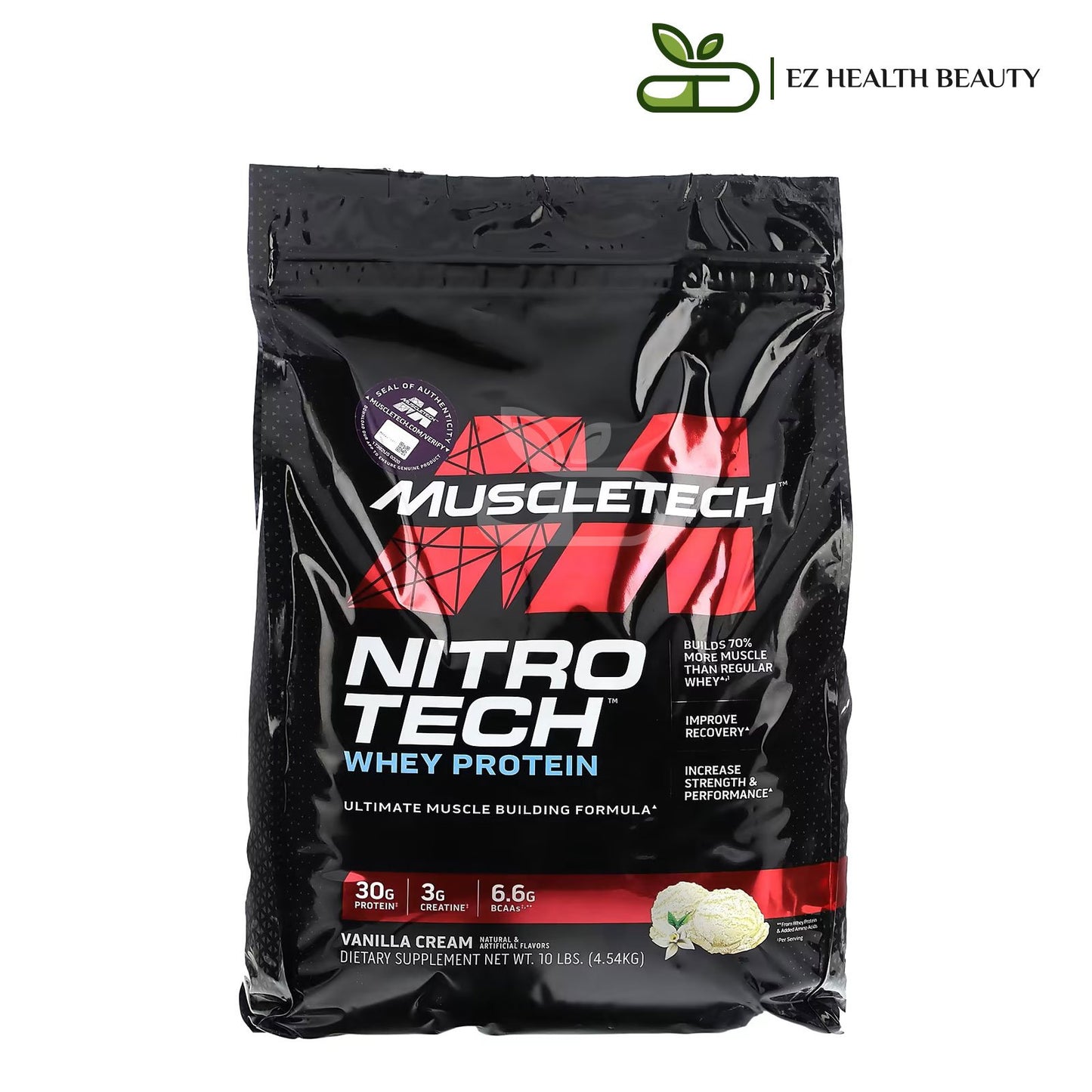 Performance Series Nitro Tech Whey Peptides & amp Isolate Lean Muscle builder MuscleTech - Vanilla - 10 lbs (4.54 kg)