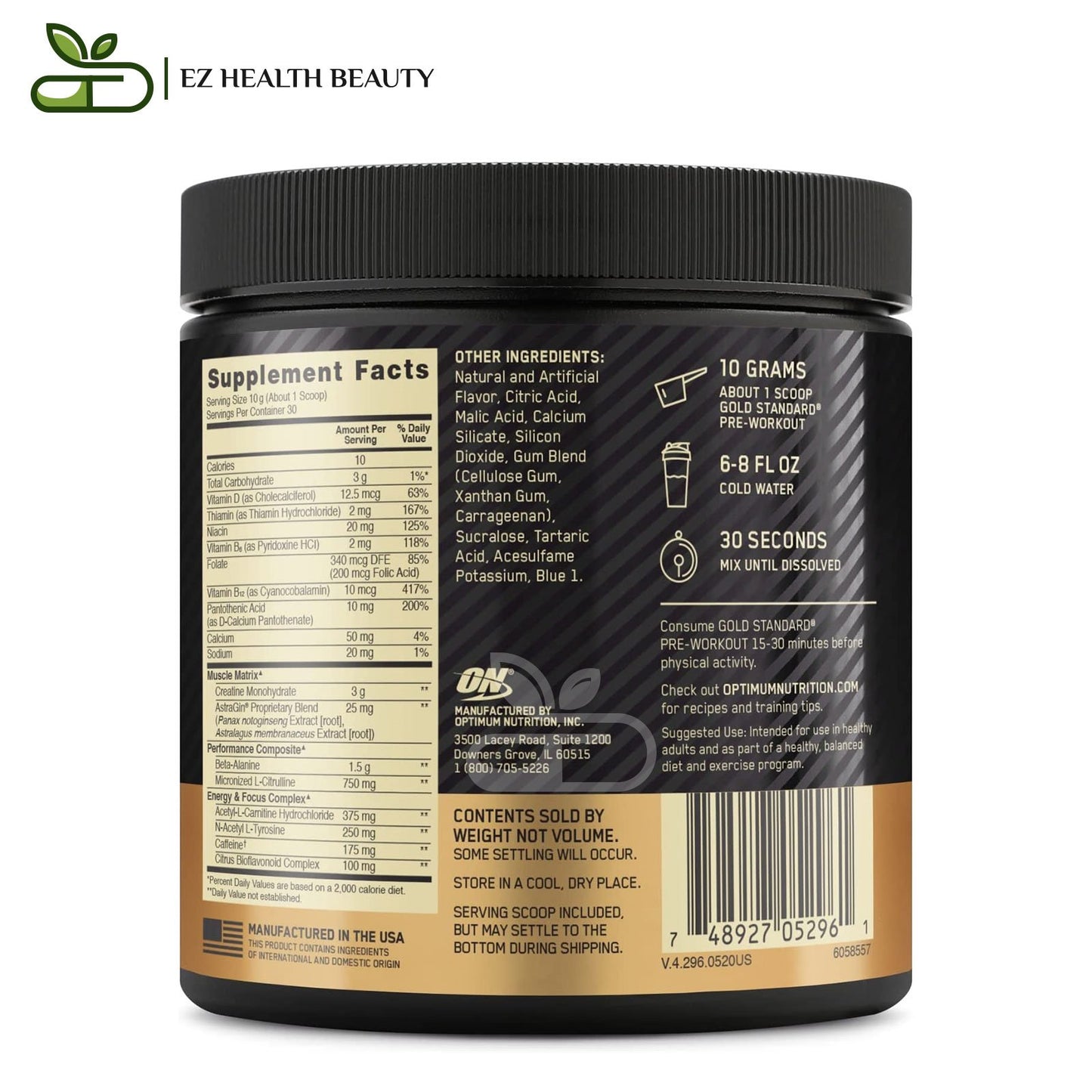 Gold Standard Pre Workout Supplement Blueberry Lemonade Optimum Nutrition - (300 g)