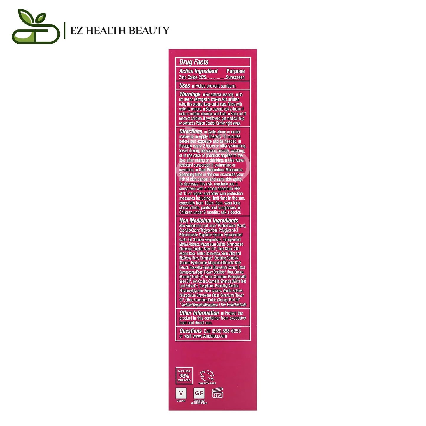 Andalou Naturals 1000 Roses CC Color + Correct, Sensitive, SPF 30, Sheer Beige, 2 fl oz (58 ml)