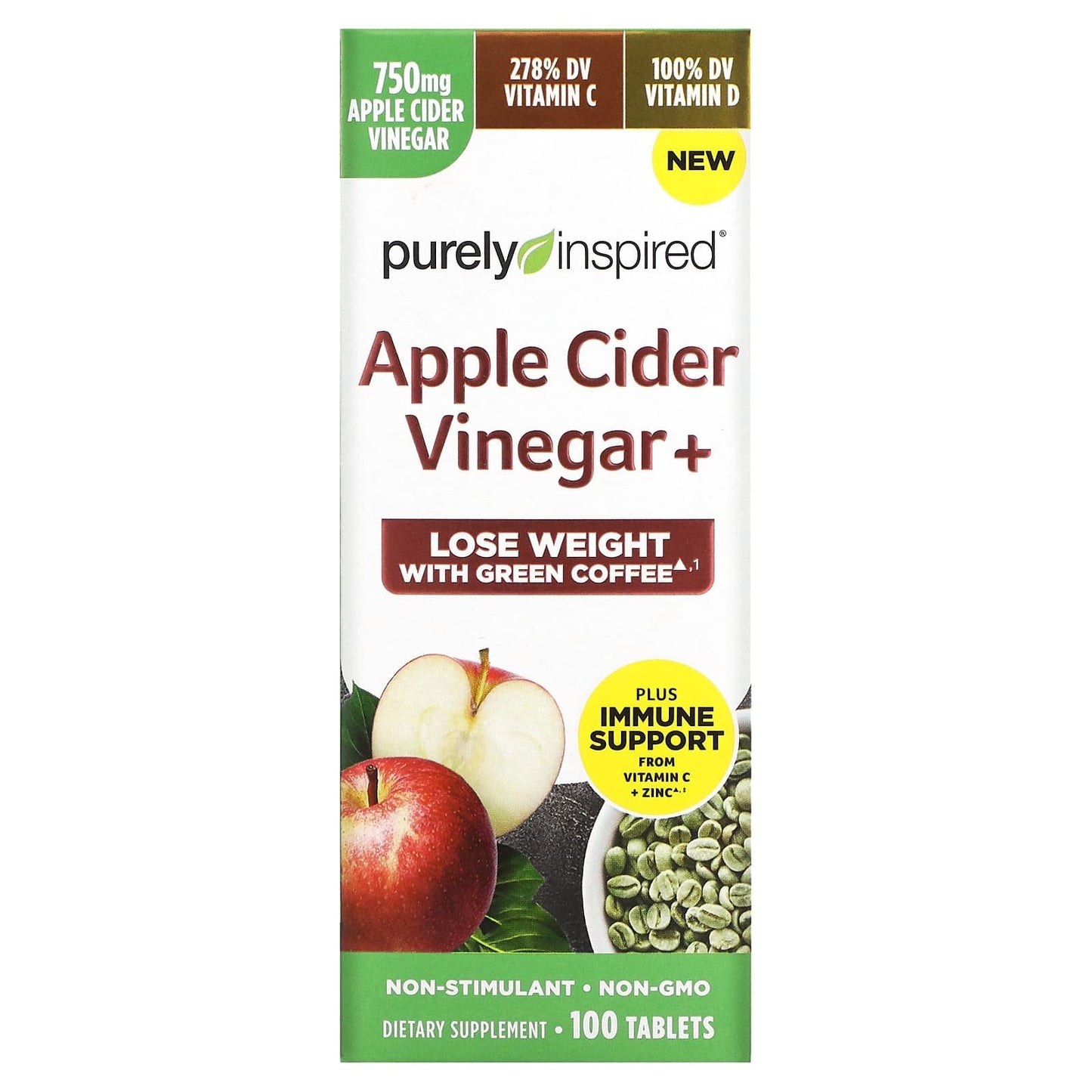 بيورلي إنسبايرد حبوب خل التفاح والقهوه الخضراء للتخسيس وحرق الدهون Apple Cider Vinegar عدد 100 كبسولة