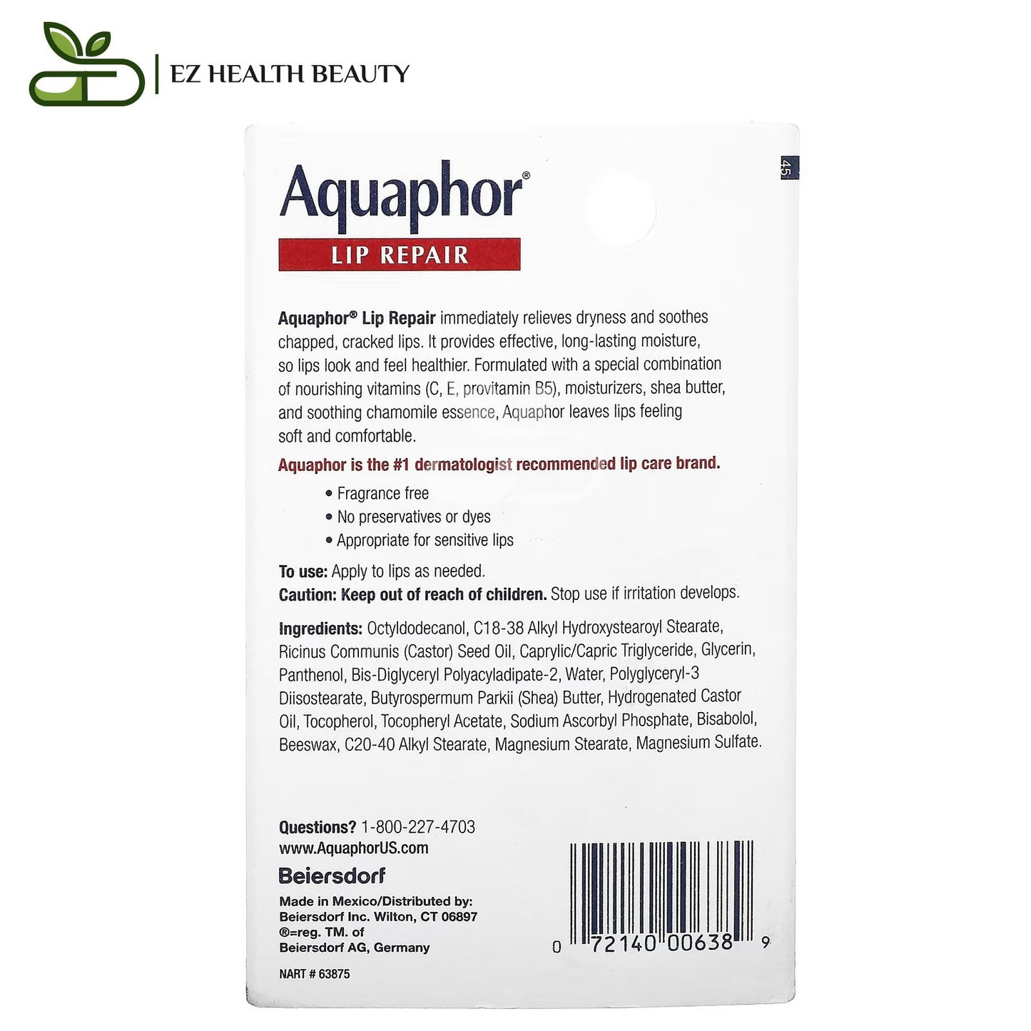 Eucerin aquaphor lip balm immediate relief for crack and dry lips – 10 ml(0.35 oz)