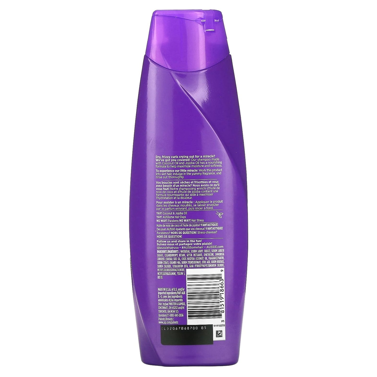 Aussie Miracle Curls Shampoo with Coconut & Jojoba Oil hair softness enhancer - 12.1 fl oz (360 ml)