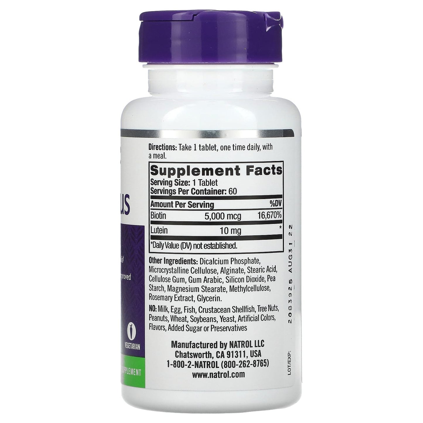 Natrol biotin plus tablets for hair growth - 60 Tablets 5000 mcg