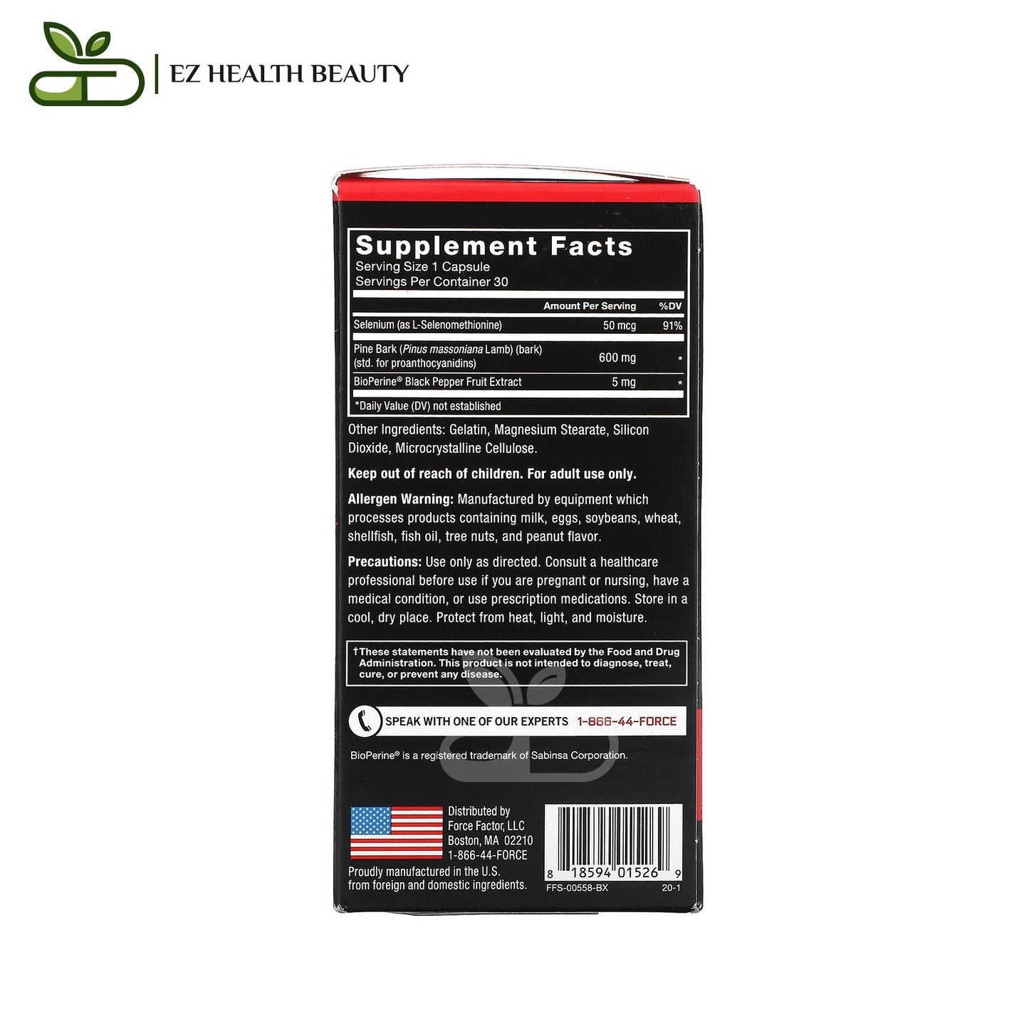Pine Bark Capsules To Heighten Passion Force Factor 600 mg 30 Capsules