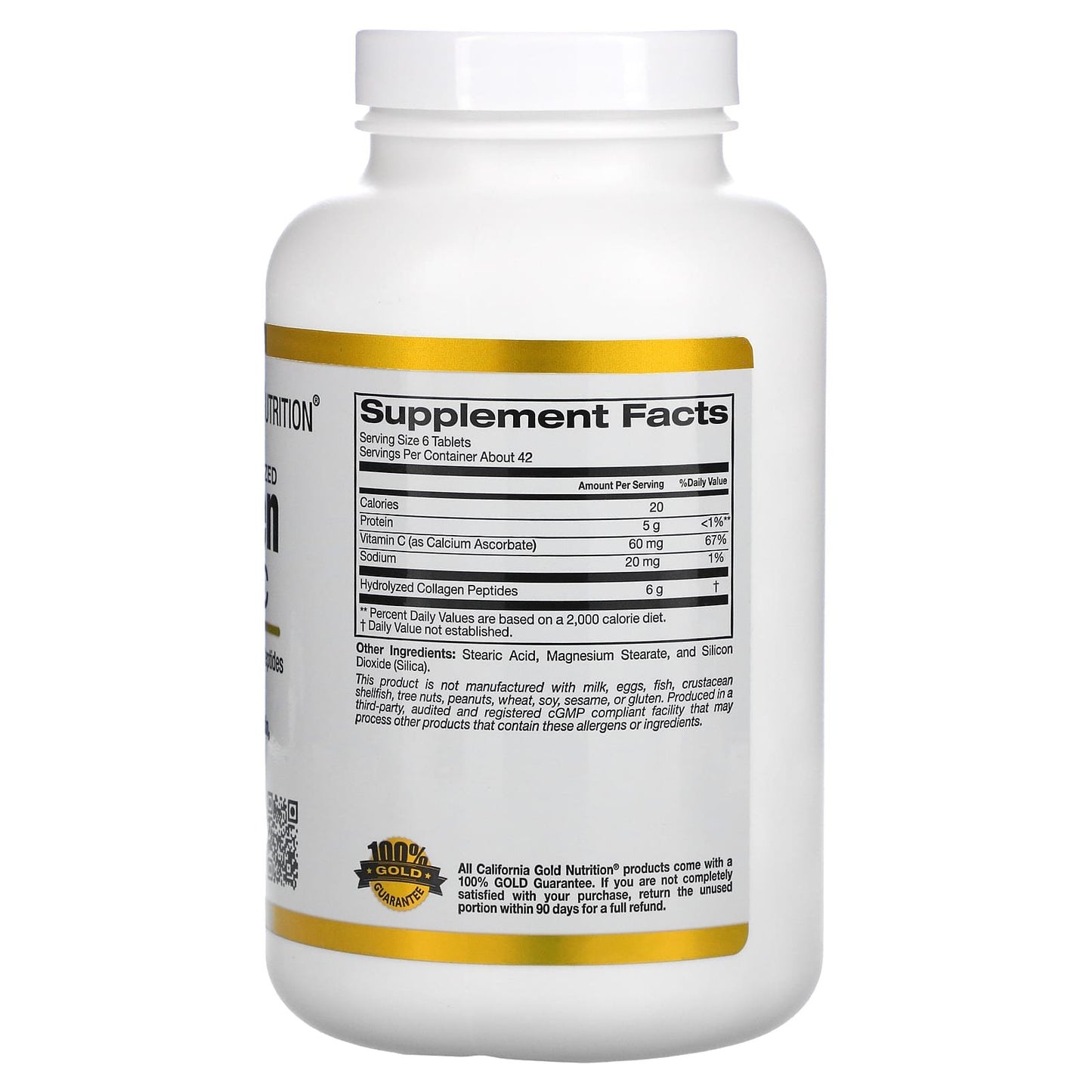 California Gold Nutrition Hydrolyzed Collagen Peptides + Vitamin C - Type I & III - 250 Tablets