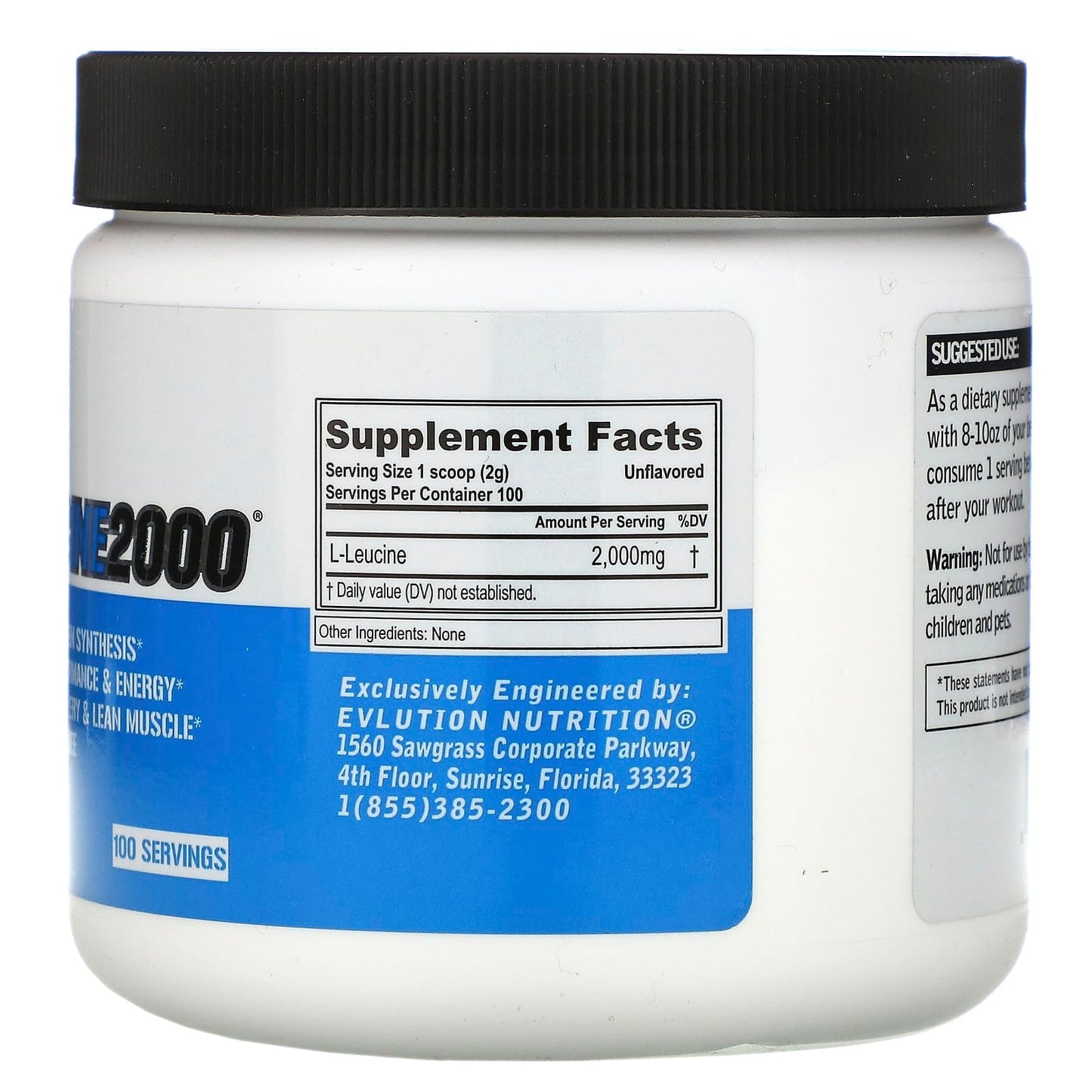EVLution Nutrition l Leucine muscle building and endurance supplement Unflavored 200g