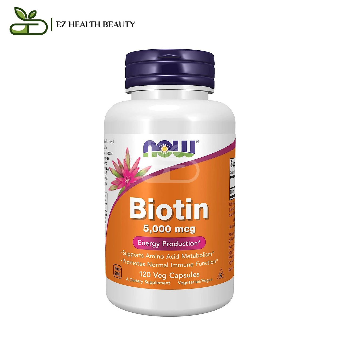 كبسولات بيوتين مكمل غذائي ناو فودز لمحاربة الشيخوخة 120 كبسولة نباتية | NOW Foods Biotin 5,000 mcg