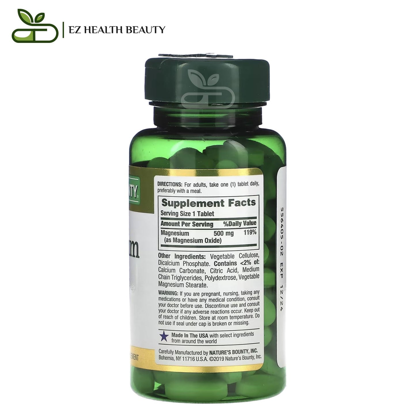 Nature's bounty magnesium tablets for bone and muscle health, 500 g - 100 tablets