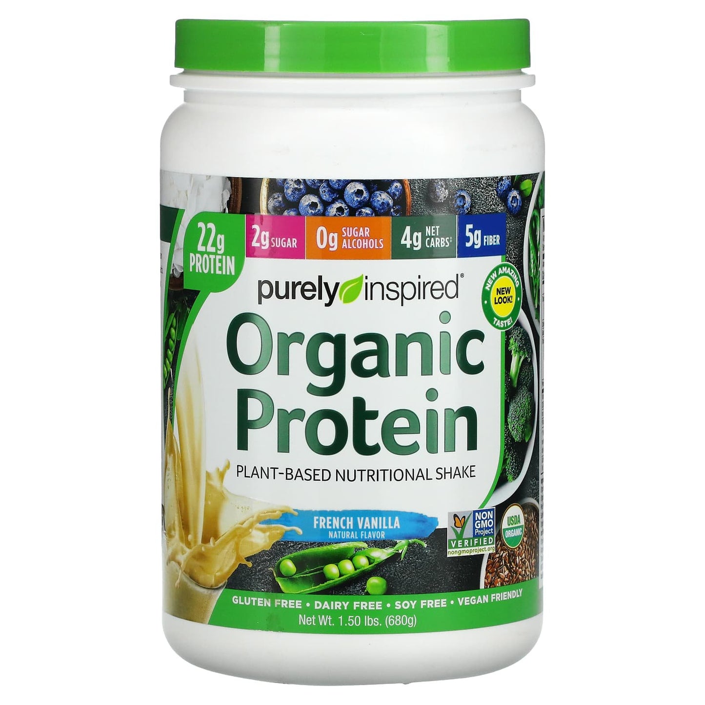 بيورلي إنسبايرد بروتين عضوي - بروتين نباتي بنكهة الفانيليا الفرنسية Purely inspired organic protein حجم 1.50 رطل (680 جم)