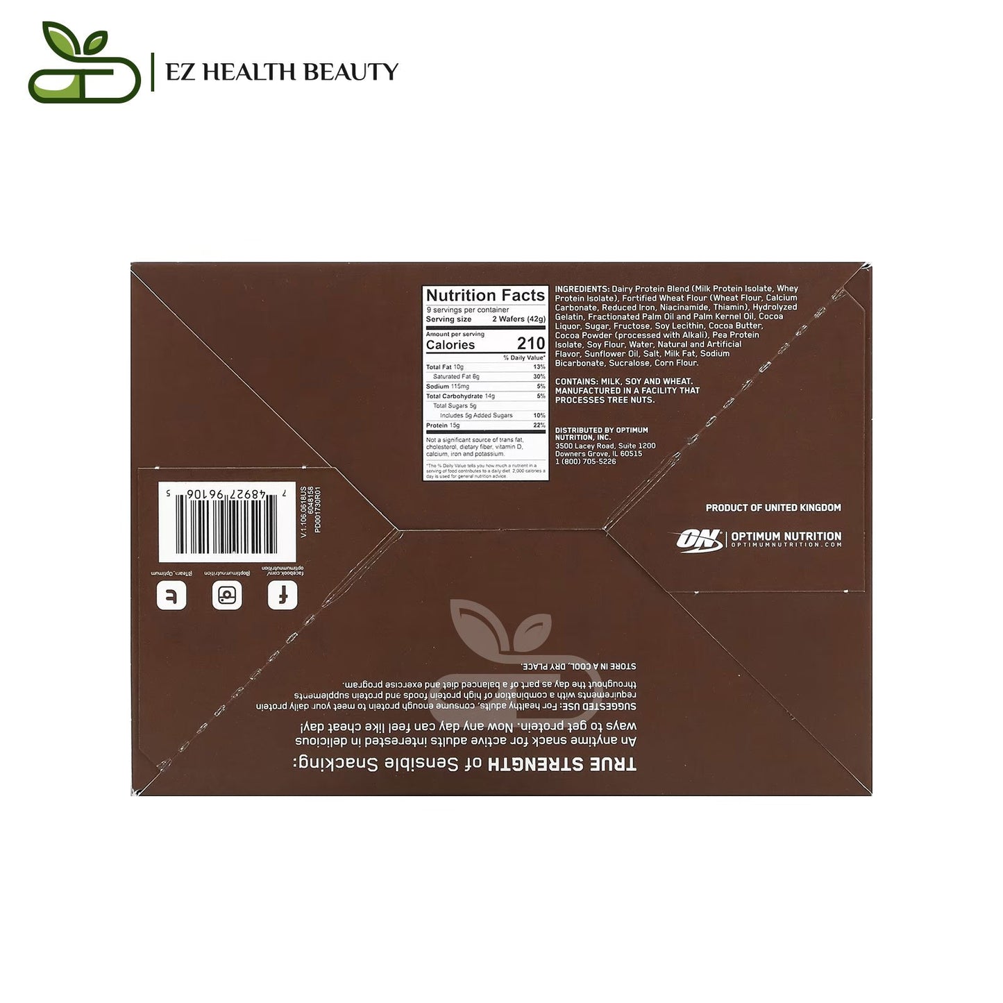 Protein Wafers Chocolate Creme Optimum Nutrition 9 Packs (42 g) Each