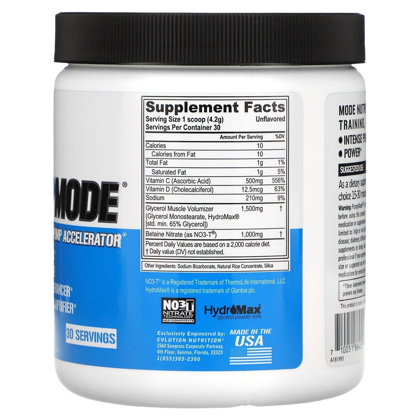 EVLution Nutrition pump mode nonstimulant accelerator - unflavoured 126g