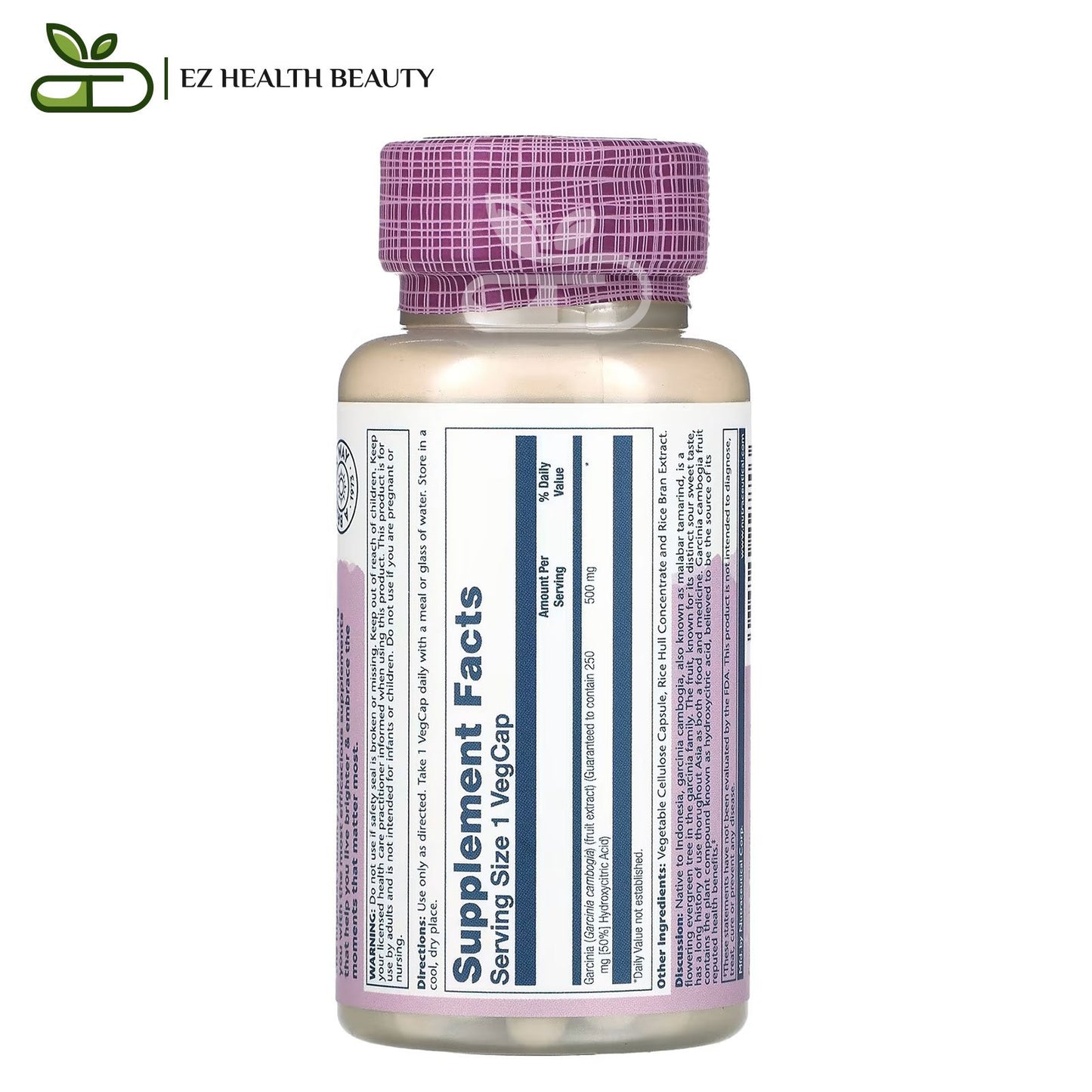 كبسولات جارسينيا كامبوجيا للتخسيس وسد الشهية 60 كبسولة نباتية Solaray Garcinia Cambogia 500 mg