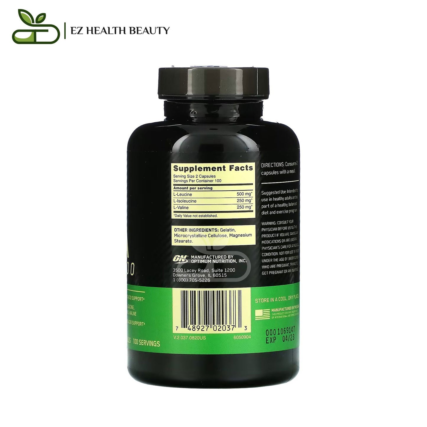 BCAA 1000 Supplement 500 mg Optimum Nutrition - 200 Capsules for Supplying the body with energy