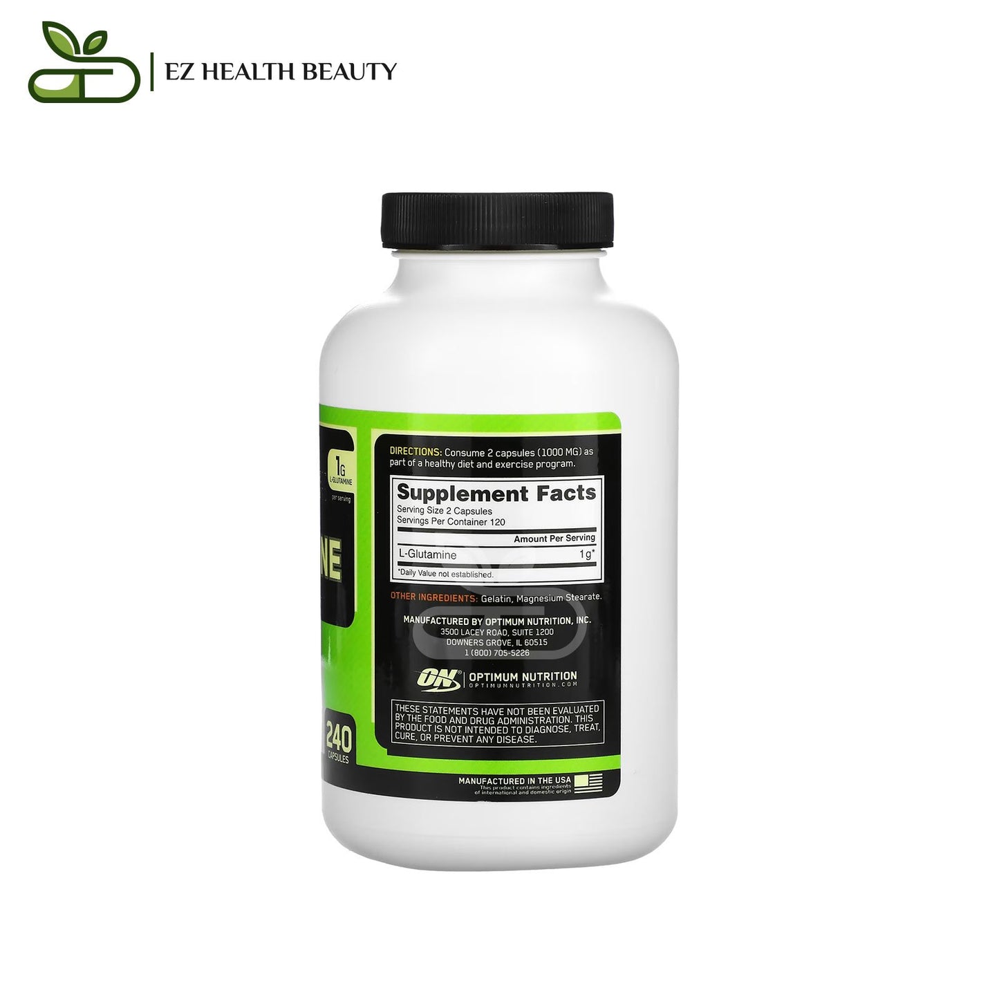 Glutamine 500 mg Optimum Nutrition - 240 Capsules for strengthen immune health