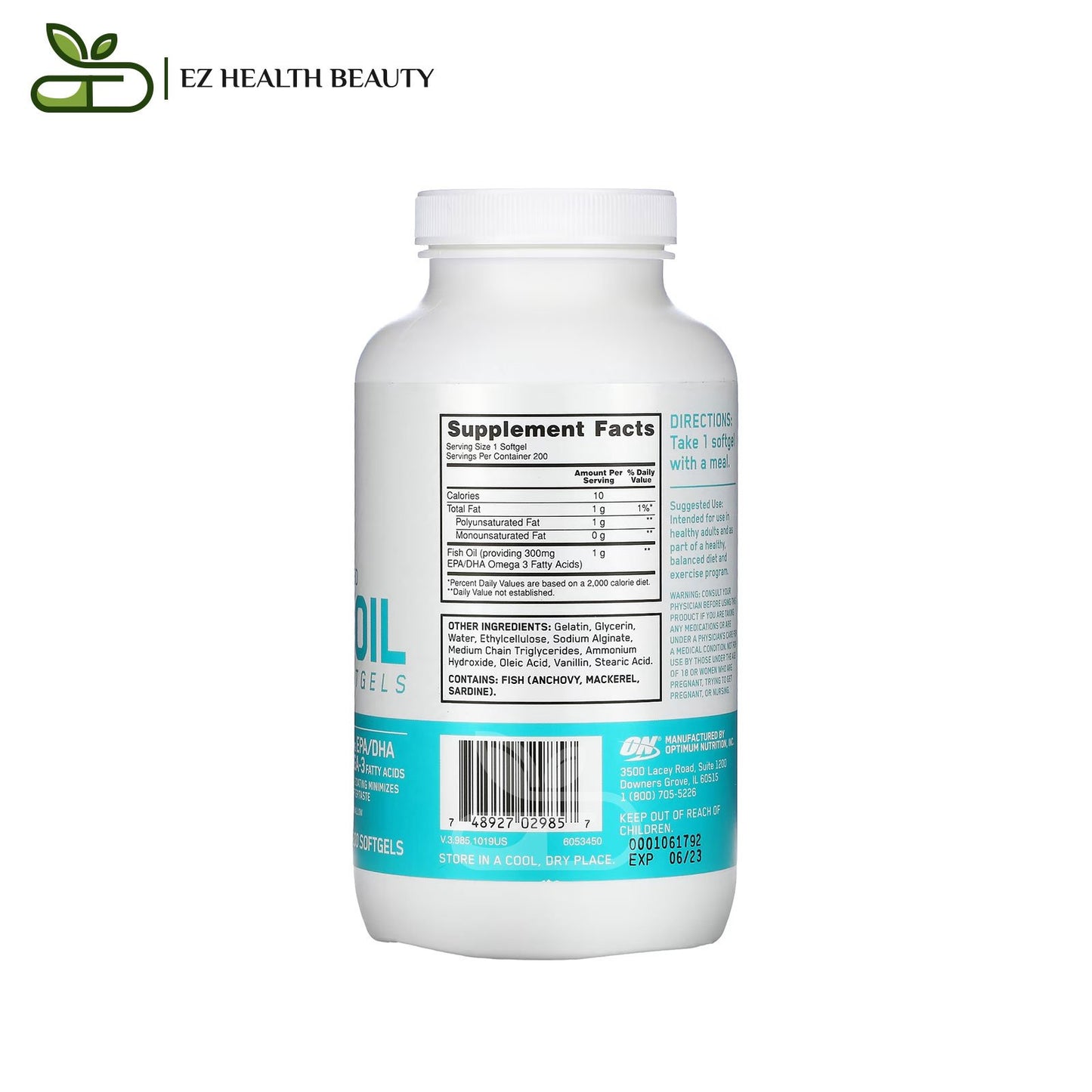 Enteric Coated Fish Oil Optimum Nutrition - 200 Softgels for Reducing symptoms of rheumatoid pain