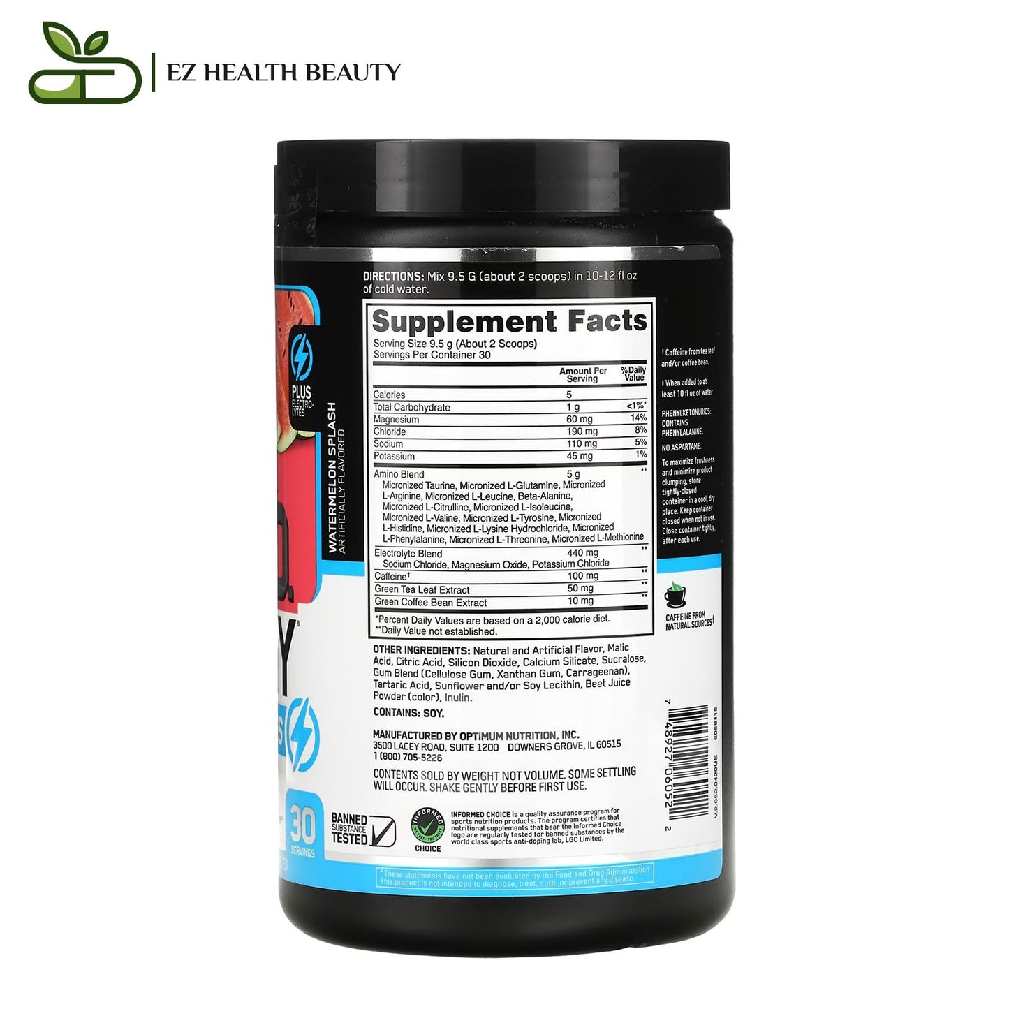 Essential Amino Energy + Electrolytes Watermelon Splash Optimum Nutrition - (285 g)