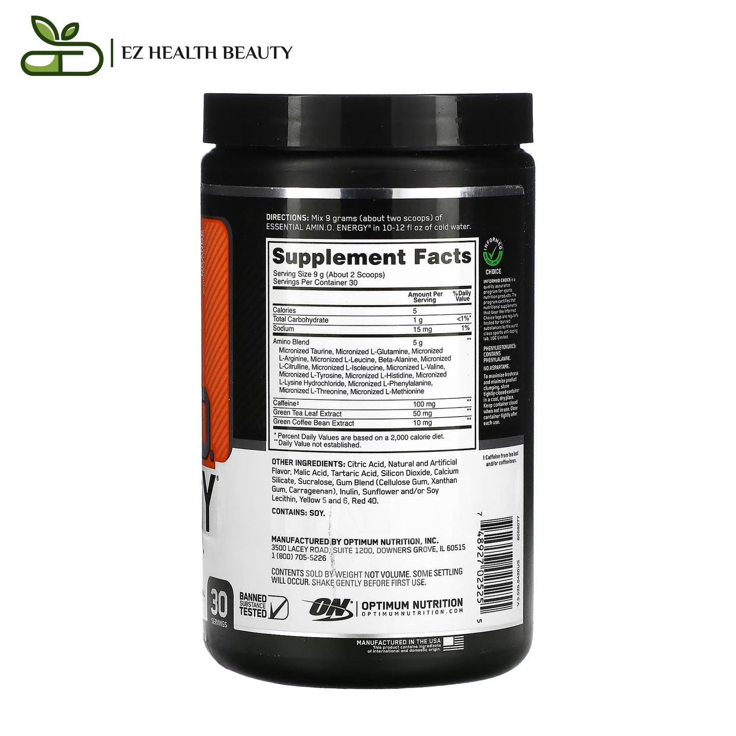 Supplement Amino Energy Orange Optimum Nutrition to improve muscle performance - (270 g)