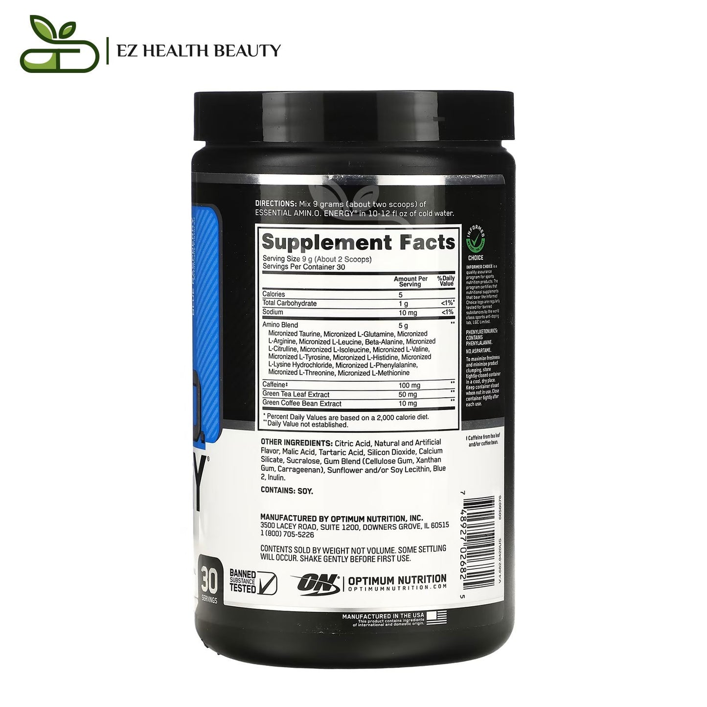 Essential Amino Energy Blue Raspberry Optimum Nutrition - (270 g) to Increased blood flow to muscle tissue