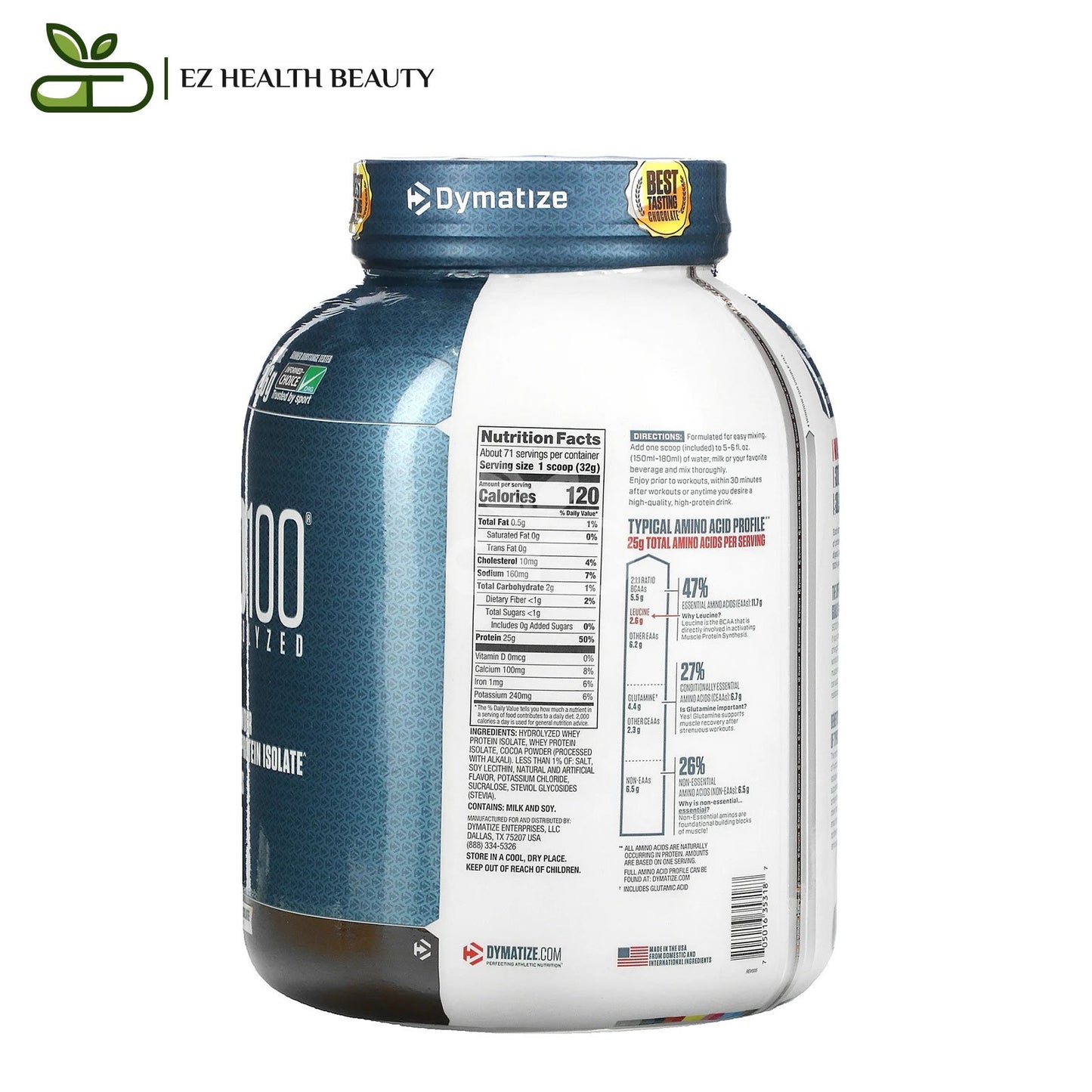 Dymatize Iso 100 ديماتيز إيزو المتحلل مائيًا بروتين شرش اللبن المعزول بنكهة الشوكولاتة الفاخرة 2,3 كجم