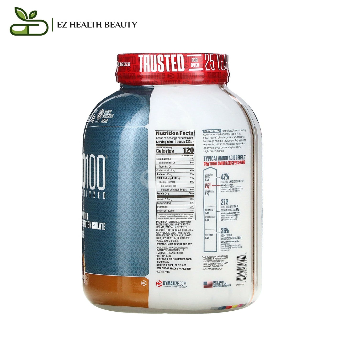 Dymatize Iso 100 ديماتيز إيسو 100 المتحلل مائيًا بروتين مصل اللبن المعزول بنكهة الشوكولاتة وزبدة الفول السوداني 2,3 كجم