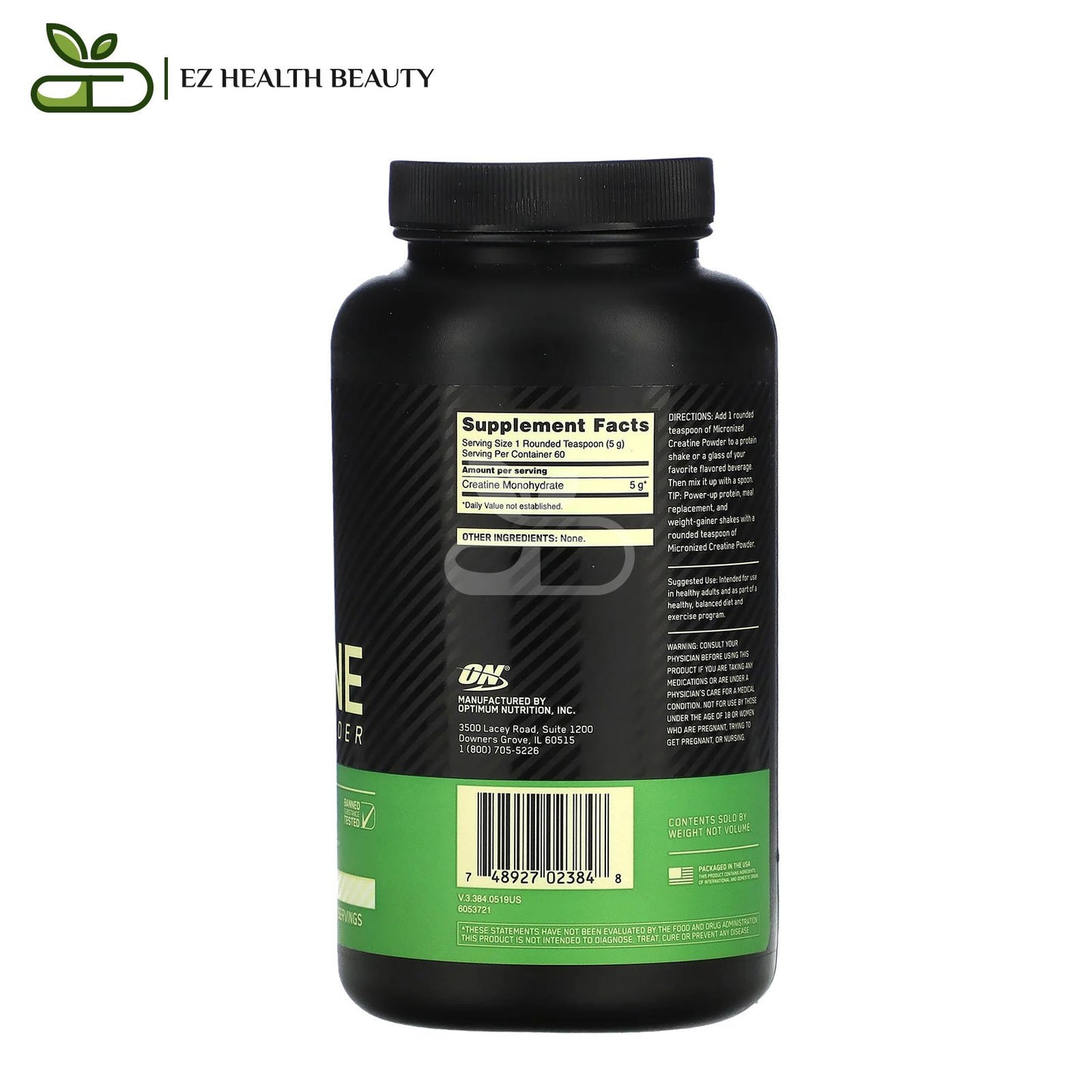 مسحوق الكرياتين ميكورنايزد بدون نكهات أوبتيموم نوتريشن Micronized Creatine Powder بحجم 300 جرامًا