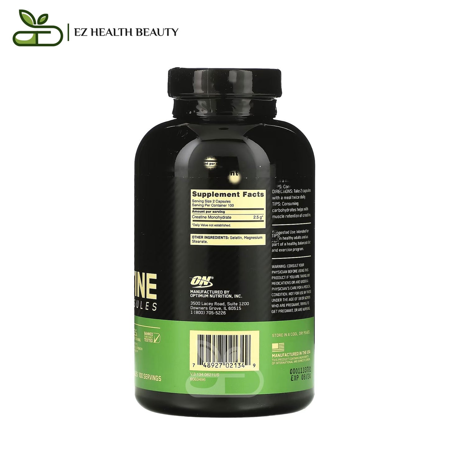 Micronized Creatine Capsules Optimum Nutrition - 200 Capsules to enhance the health of the body