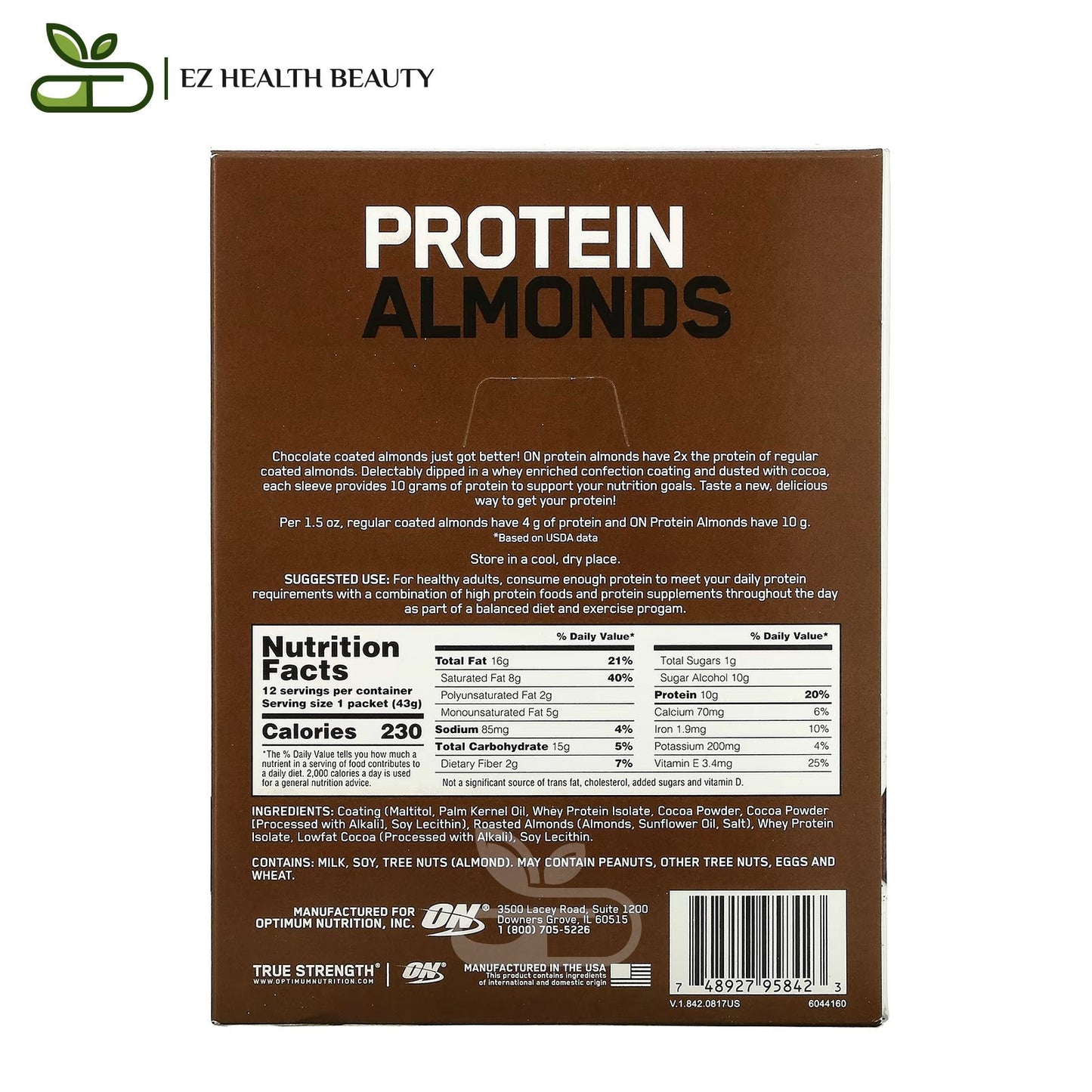 Protein Almonds Dark Chocolate Truffle Optimum Nutrition - 12 Packets - (43 g) Each