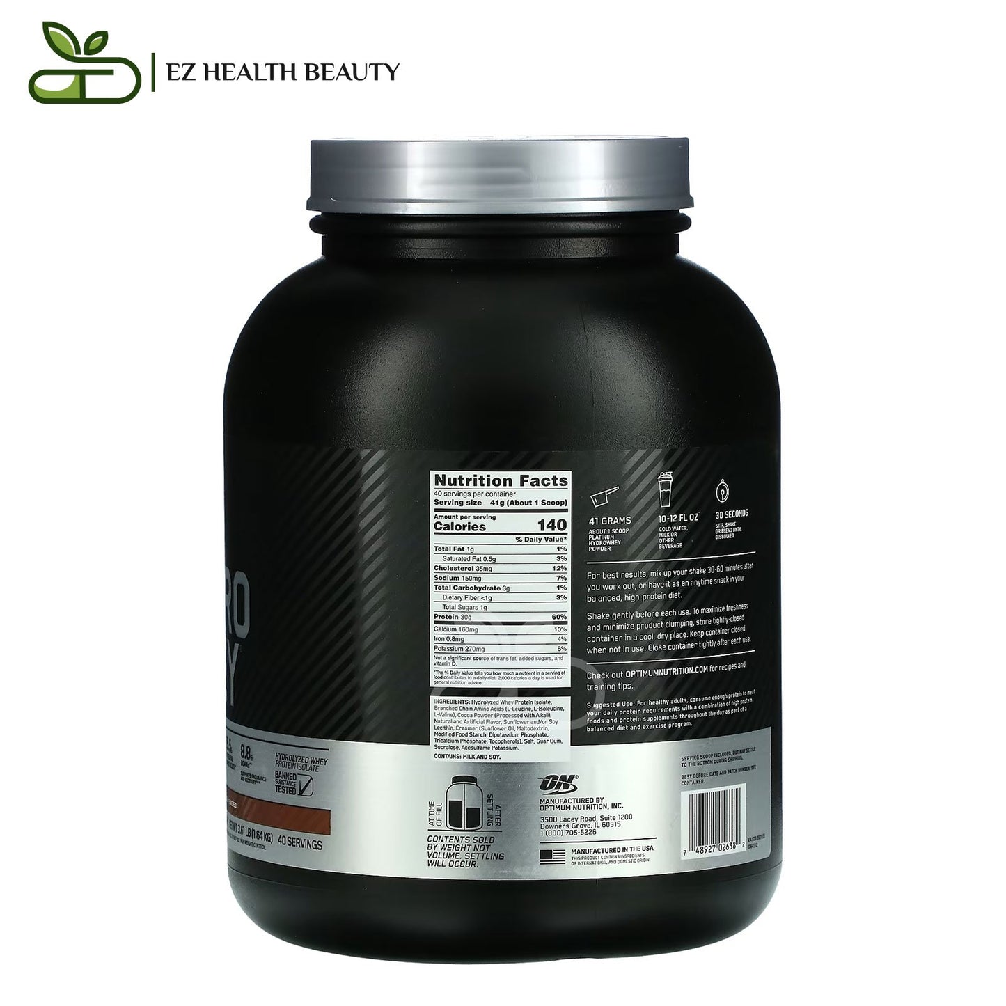 Platinum Hydro Whey Turbo Chocolate Optimum Nutrition - (1.64 kg)