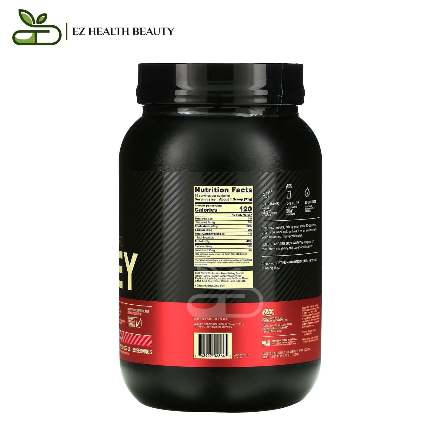 Whey Gold Standard Delicious Strawberry Optimum Nutrition - (907 g) for Giving strength and energy