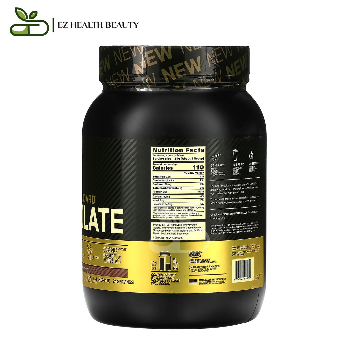 Whey Gold Standard isolate Chocolate Bliss Optimum Nutrition - (744 g) to build body muscles