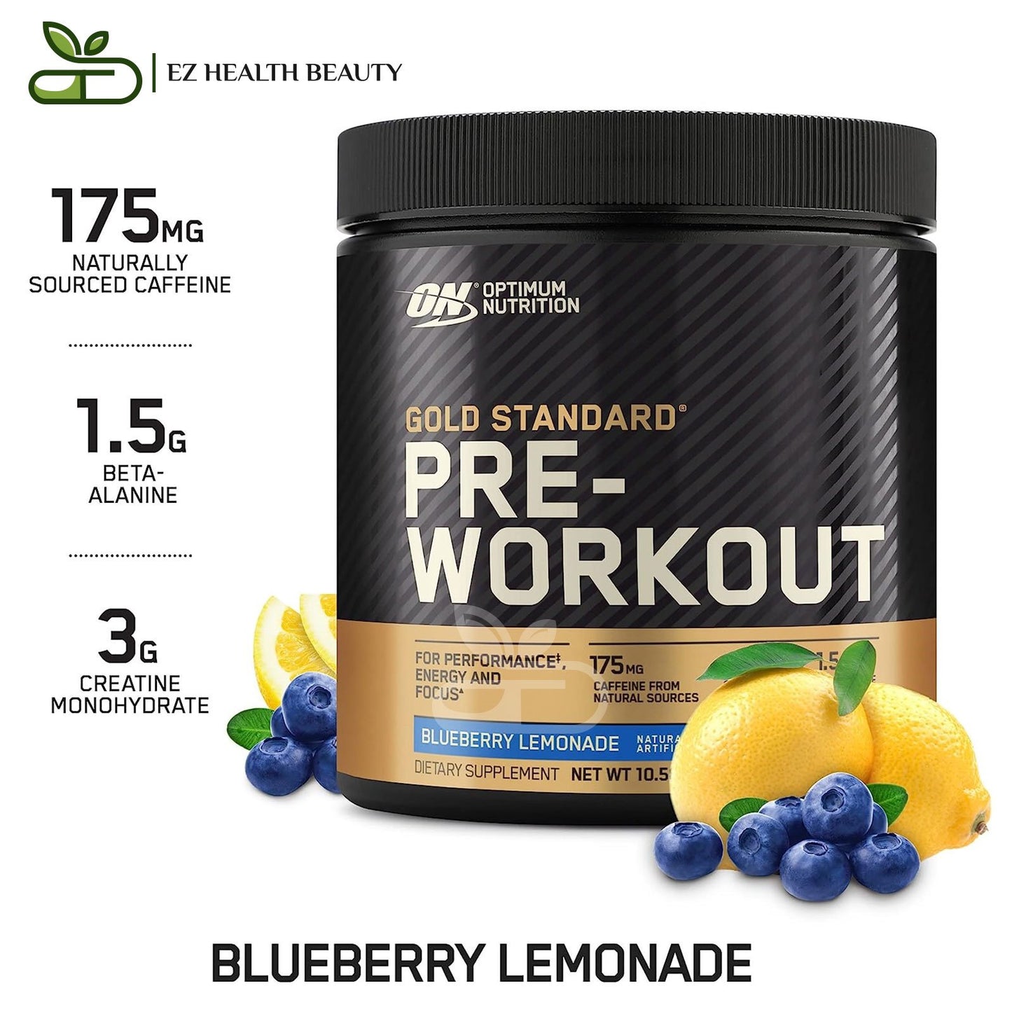 Gold Standard Pre Workout Supplement Blueberry Lemonade  Optimum Nutrition - (300 g)