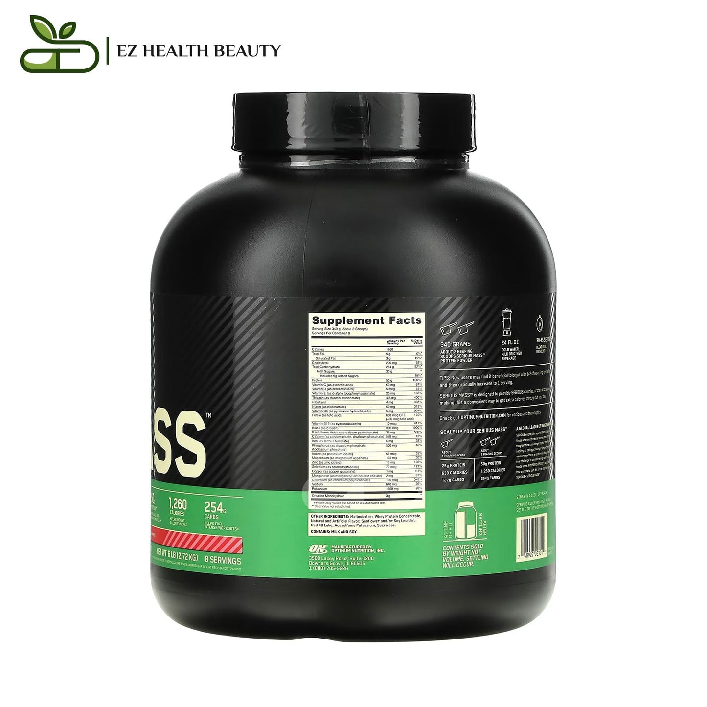 Serious Mass High Protein Weight Gain Powder Strawberry Optimum Nutrition (2.72 kg)