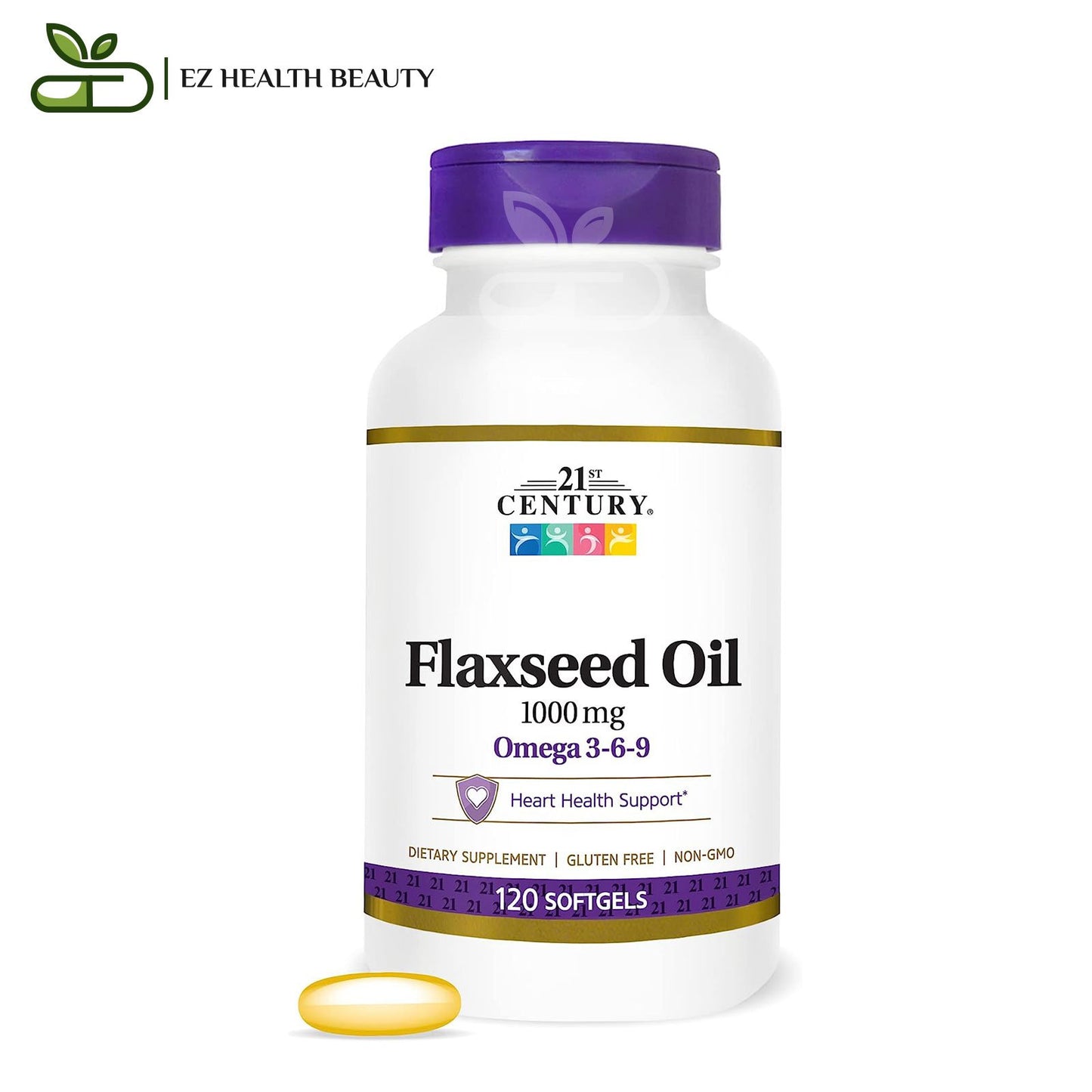 كبسولات زيت بذور الكتان لتعزيز صحة القلب 1000 مجم 120 كبسولة Flaxseed Oil 21ST Century