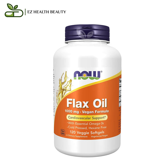 حبوب بذر الكتان لصحة القلب 1000 مجم 120 كبسولة نباتية Flax Oil Now Foods