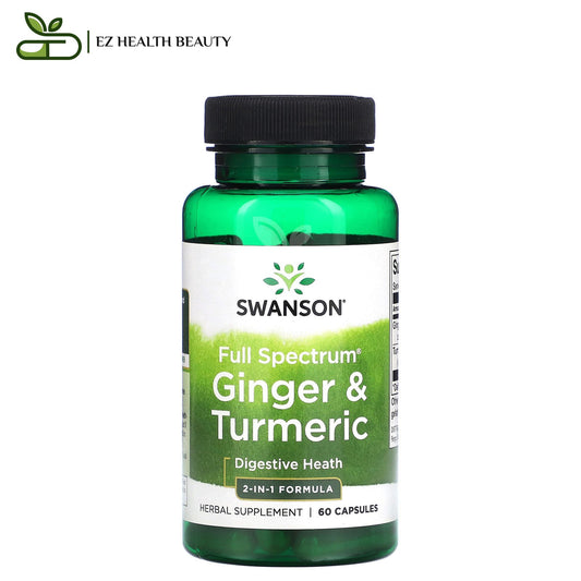 كبسولات الزنجبيل والكركم لدعم الجهاز الهضمي 60 كبسولة Full Spectrum Ginger &amp; Turmeric Capsules Swanson