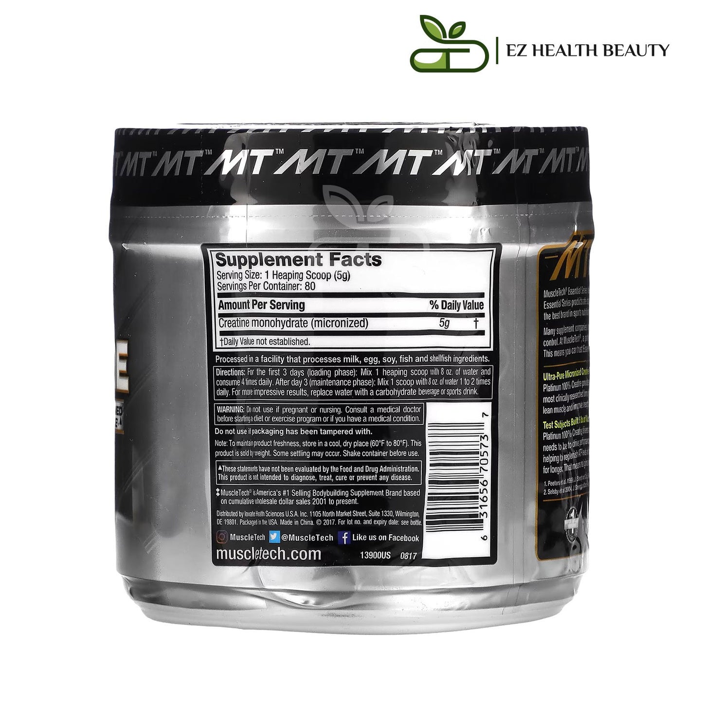 Essential Series Platinum 100% Creatine Unflavored MuscleTech for muscle building (400 g)