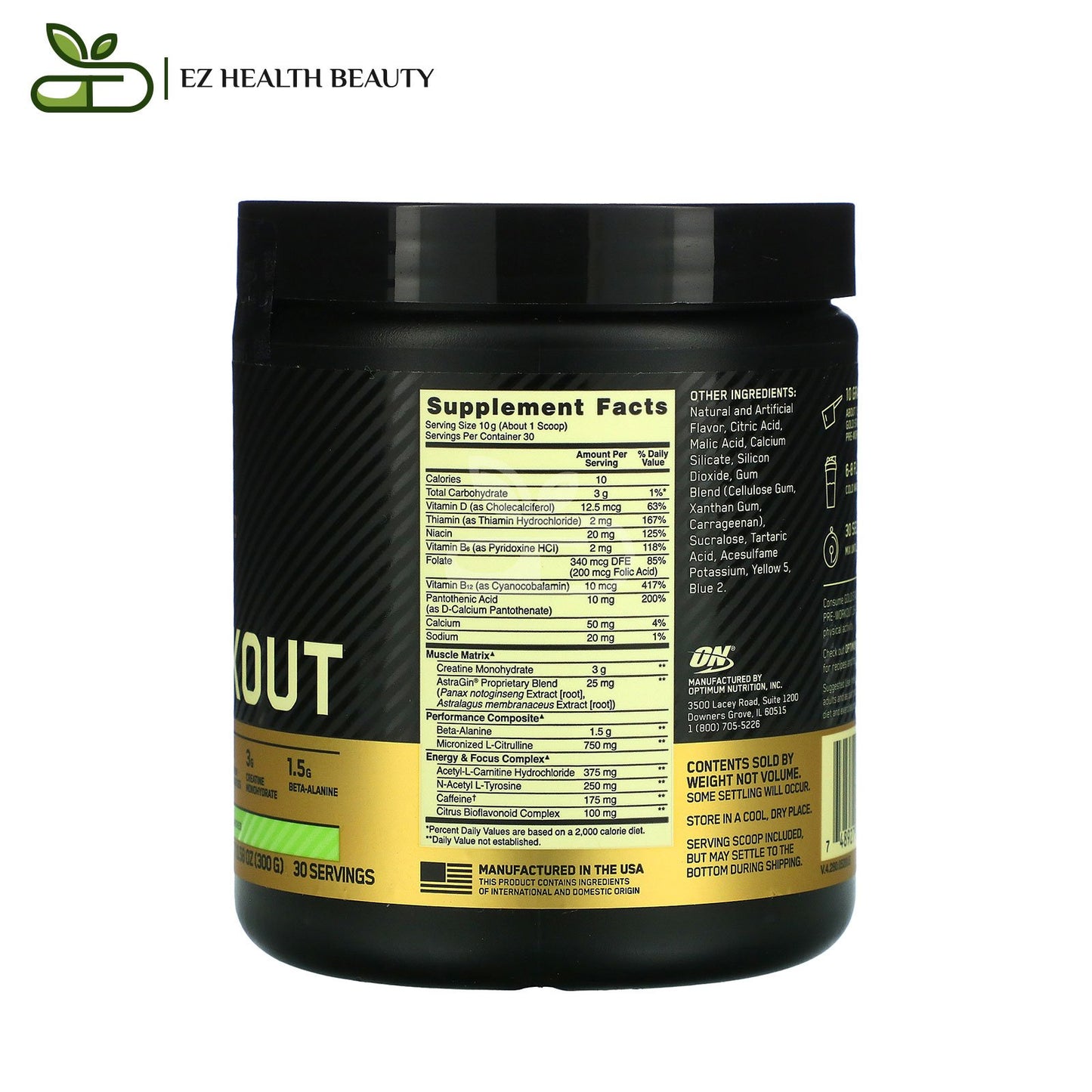 Optimum Nutrition Gold Standard Pre Workout Supplement Green Apple 300 GM