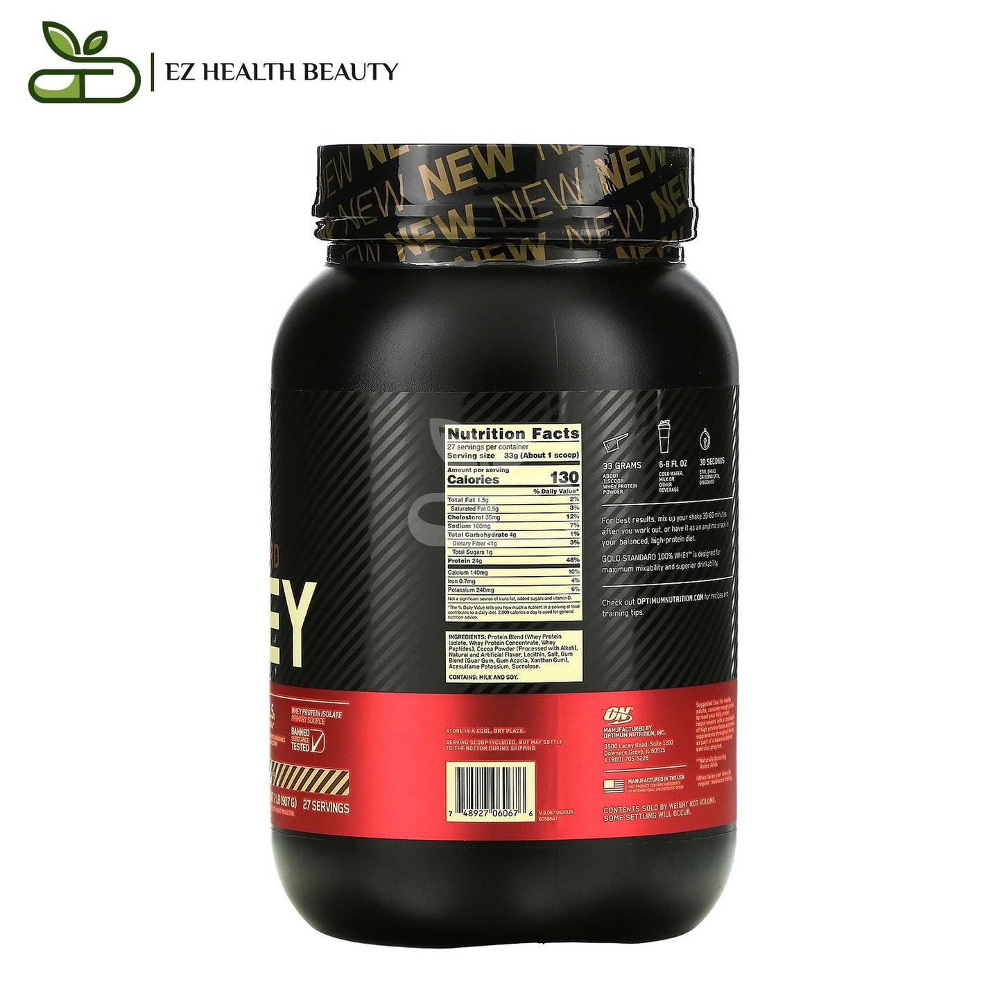 أوبتيموم نوتريشن جولد ستاندرد Whey الشوكولاتة والبندق 907 جرامًا