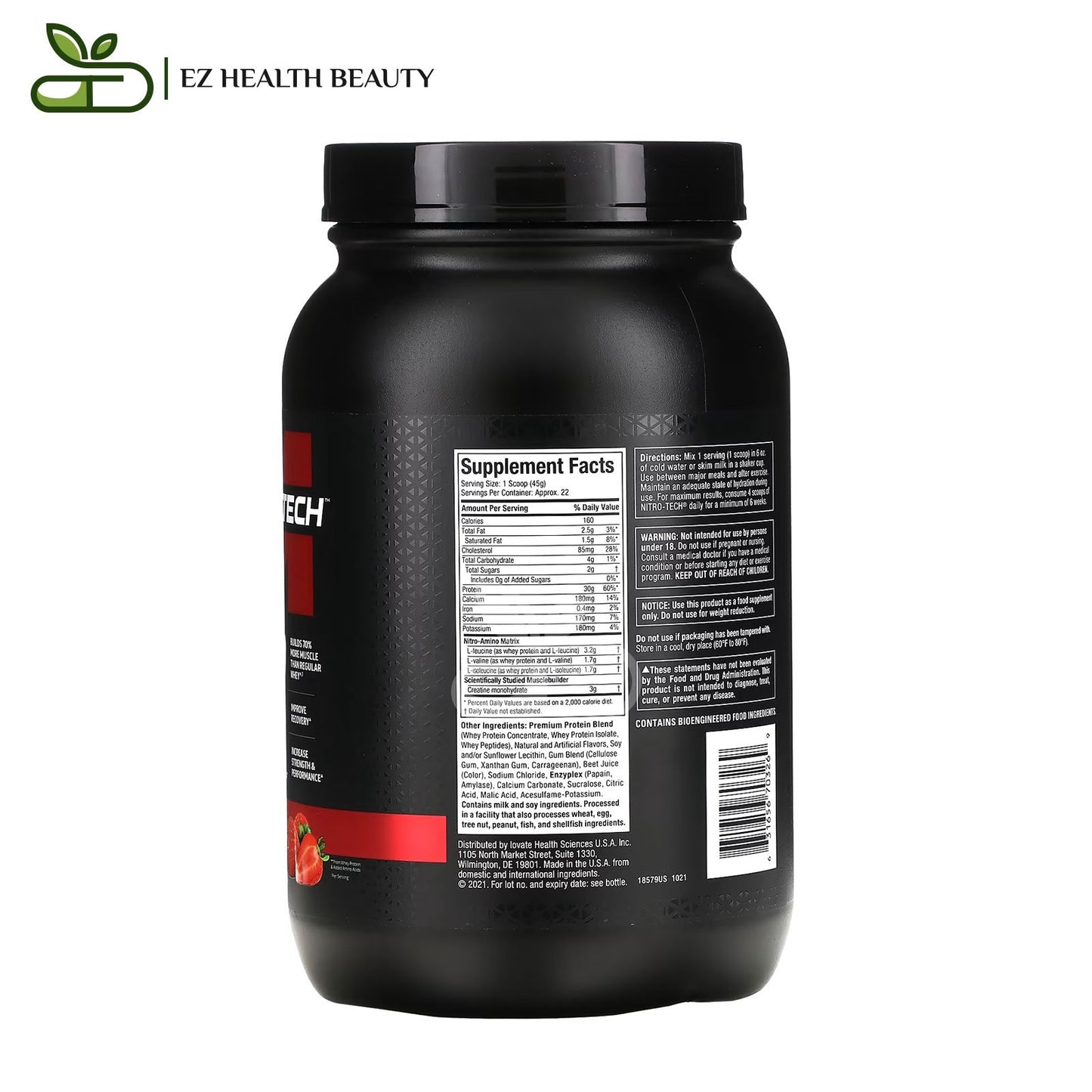 Nitro Tech Whey Protein supplement Strawberry MuscleTech - (998 g)