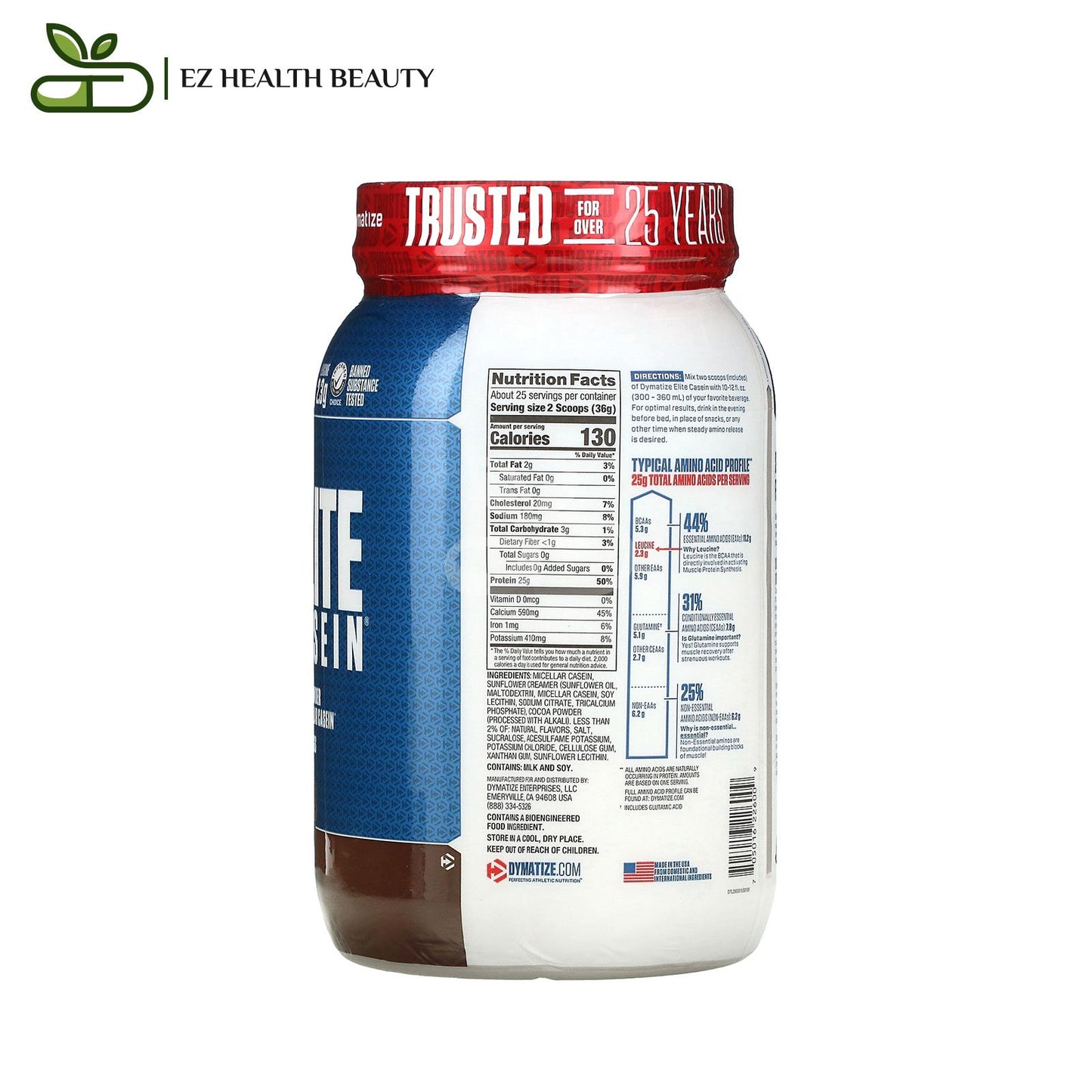 Dymatize Elite Casein ديماتيز إليت كازين نكهة الشيكولاتة الغنية رطلان (907 جم)