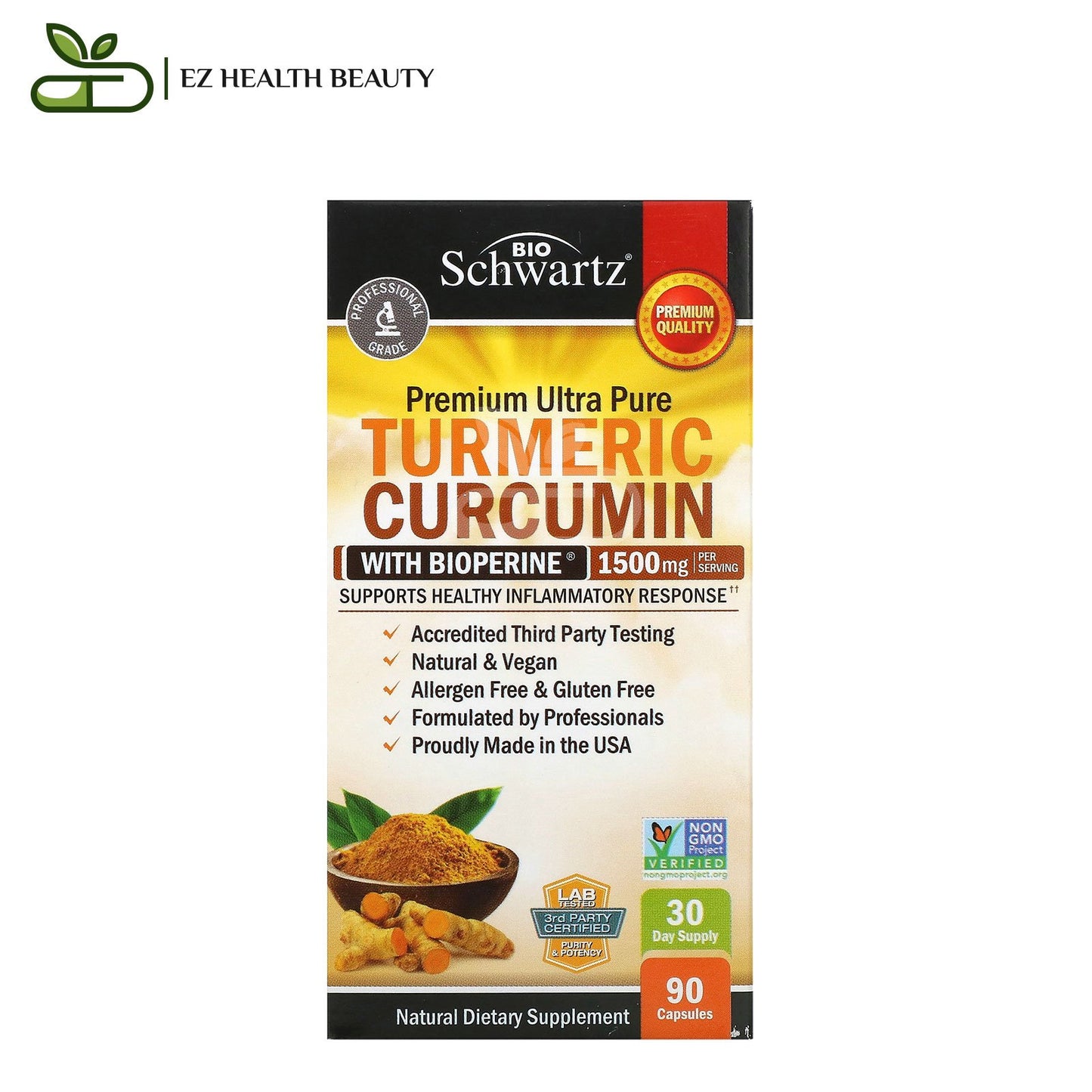 كركمين الكركم مع Bioperine مضاد للالتهاب 500 مجم 90 كبسولة Tumeric Curcumin with Bioperine Bioschwartz