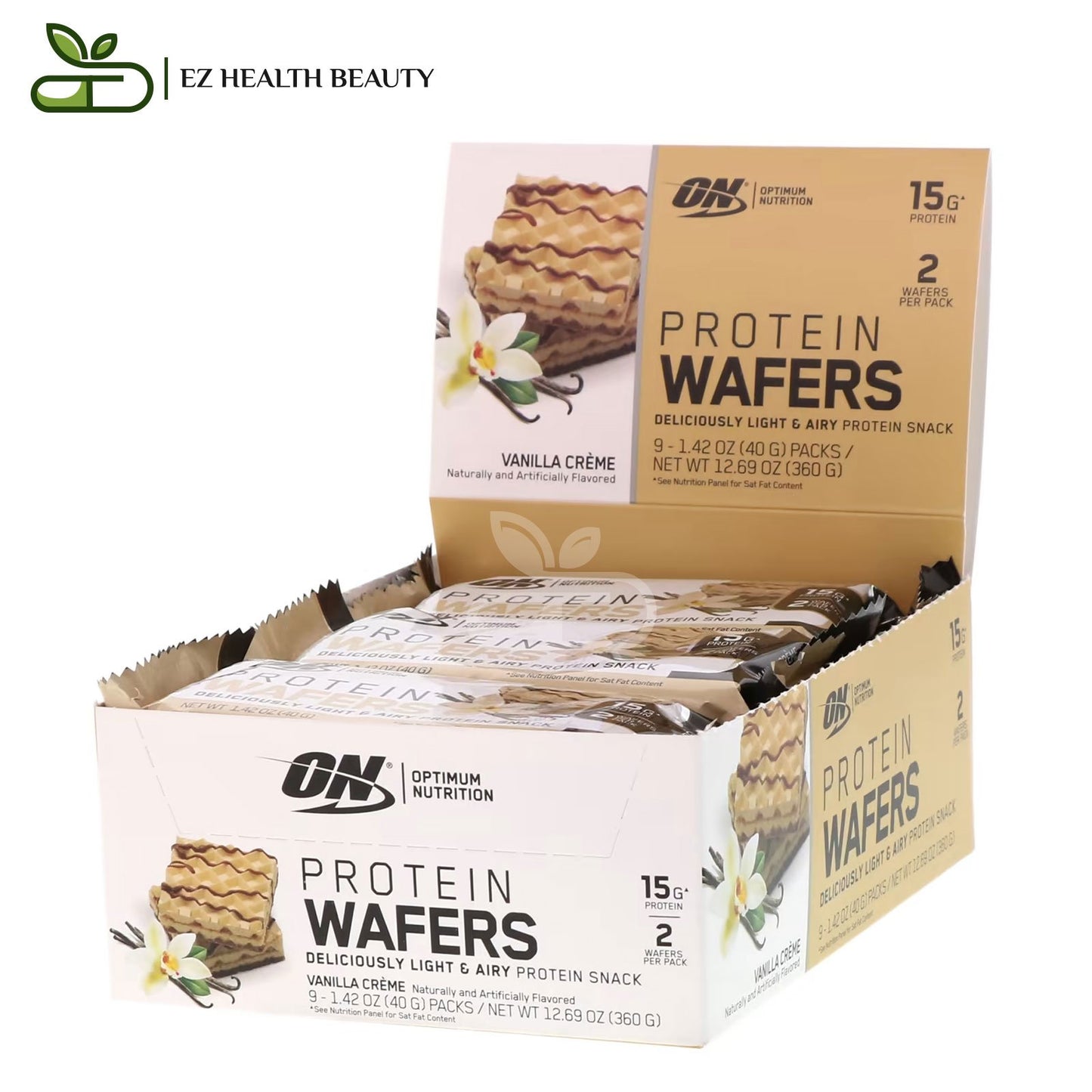 Optimum Nutrition Protein Wafers Vanilla Creme 9 Packs 40 GM Each