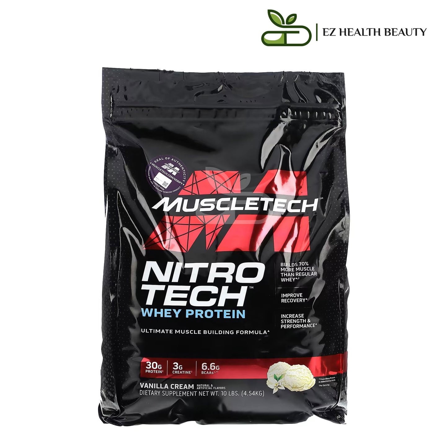 Performance Series Nitro Tech Whey Peptides &amp; amp Isolate Lean Muscle builder MuscleTech - Vanilla - 10 lbs (4.54 kg)