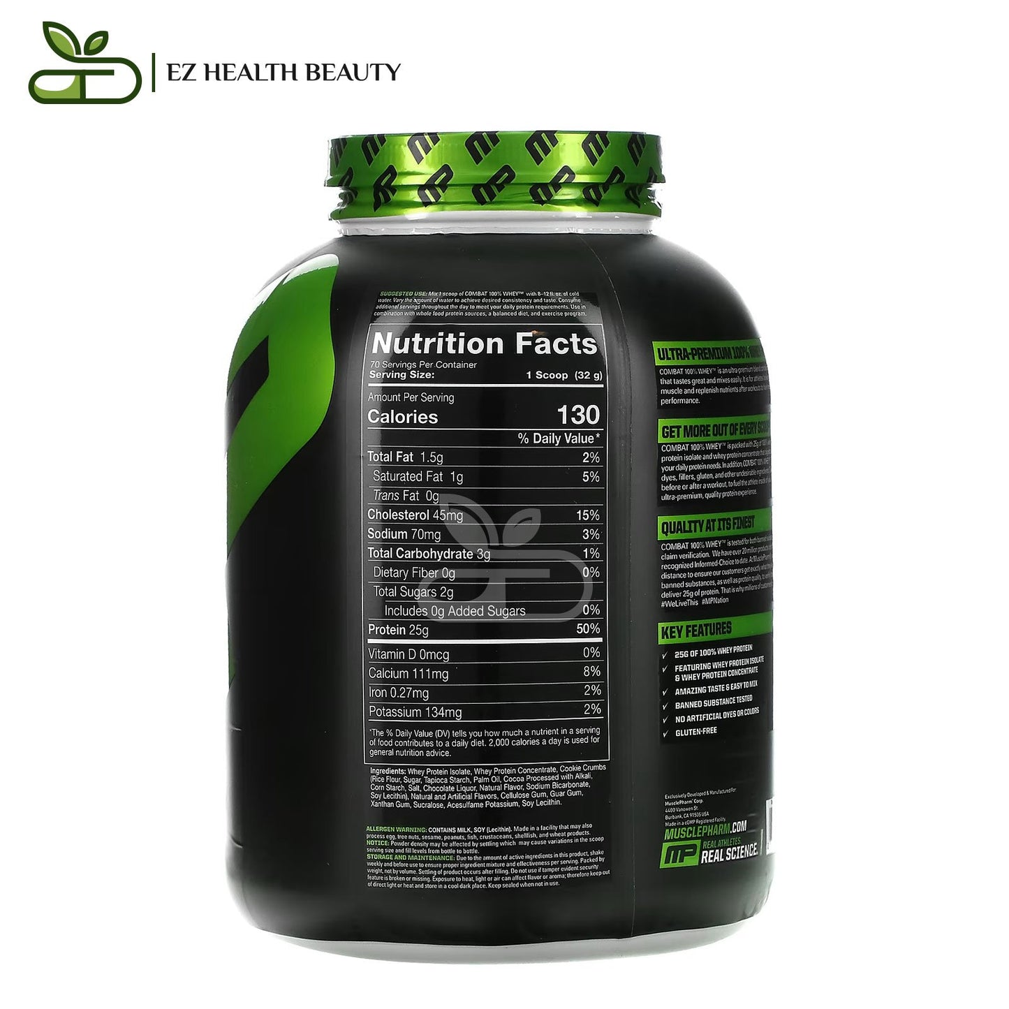 واي بروتين كومبات لبناء العضلات بنكهة الكوكيز والكريمة 2,269 جرامًا Combat 100% Whey Protein Musclepharm