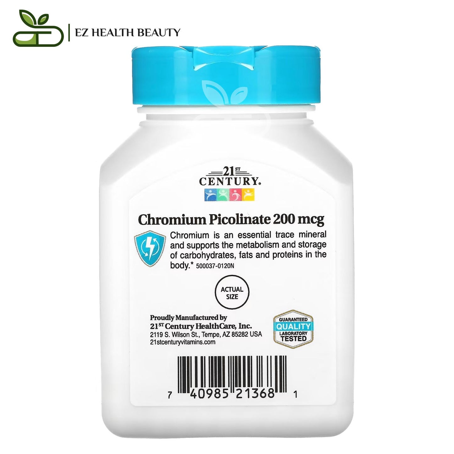 Chromium picolinate supplement 200 mcg for metabolism support from 21St Century - 100 tablets